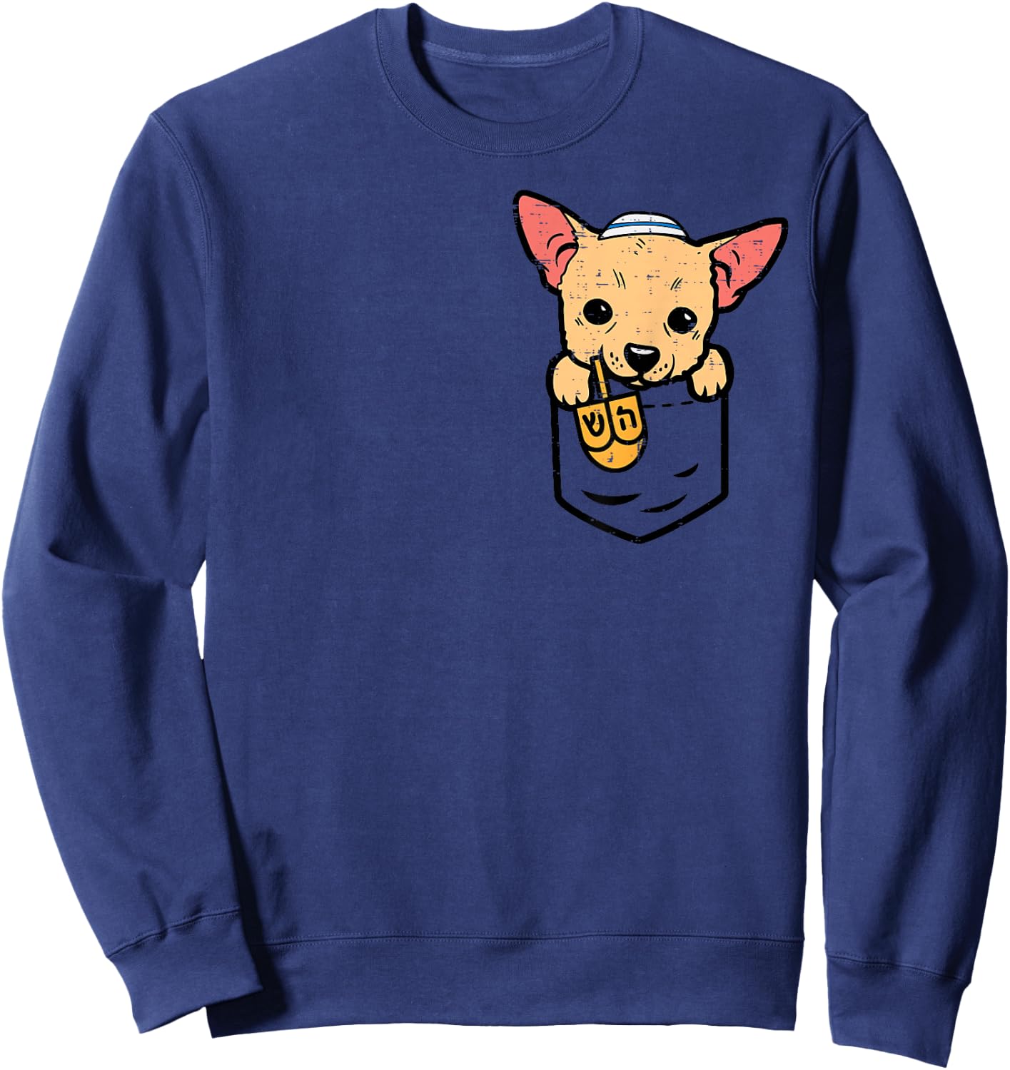 Pocket Dog Chihuahua Chiwawa Hanukkah Pajamas Chanukah PJs Sweatshirt - Sweatshirt | Navy