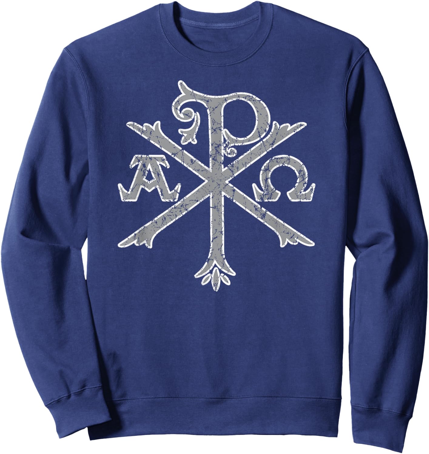 Chi Rho Christogram Alpha and Omega Distressed Sweatshirt - Sweatshirt | Navy