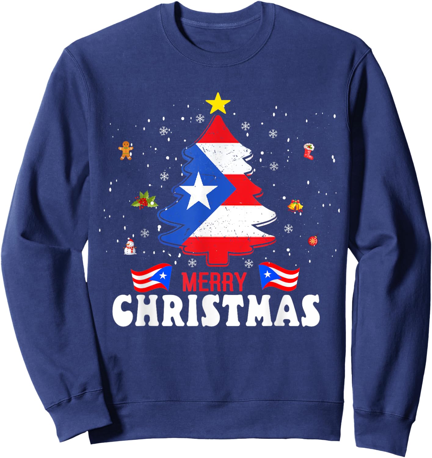 Proud Puerto Rico Flag Tree Christmas Pajamas Patrioitc Xmas Sweatshirt - Sweatshirt | Navy