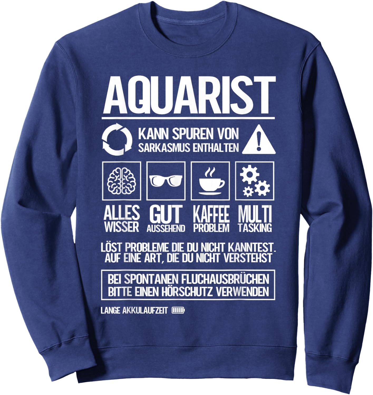 Aquarianer Aquarist , Schwarz, Cartoon Aquarium , , Erwachsene, Klein, EU, Small, Regular, Halbarm, Klassisches Halblangärmliges , Aquarium-Design Sweatshirt - Sweatshirt | Navy