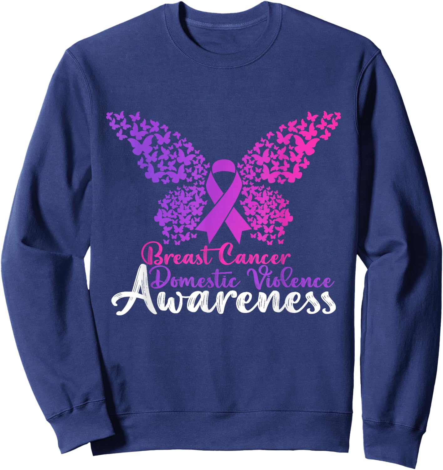 Breast Cancer And Domestic Violence Awareness Butterfly Sweatshirt - Sweatshirt | Navy