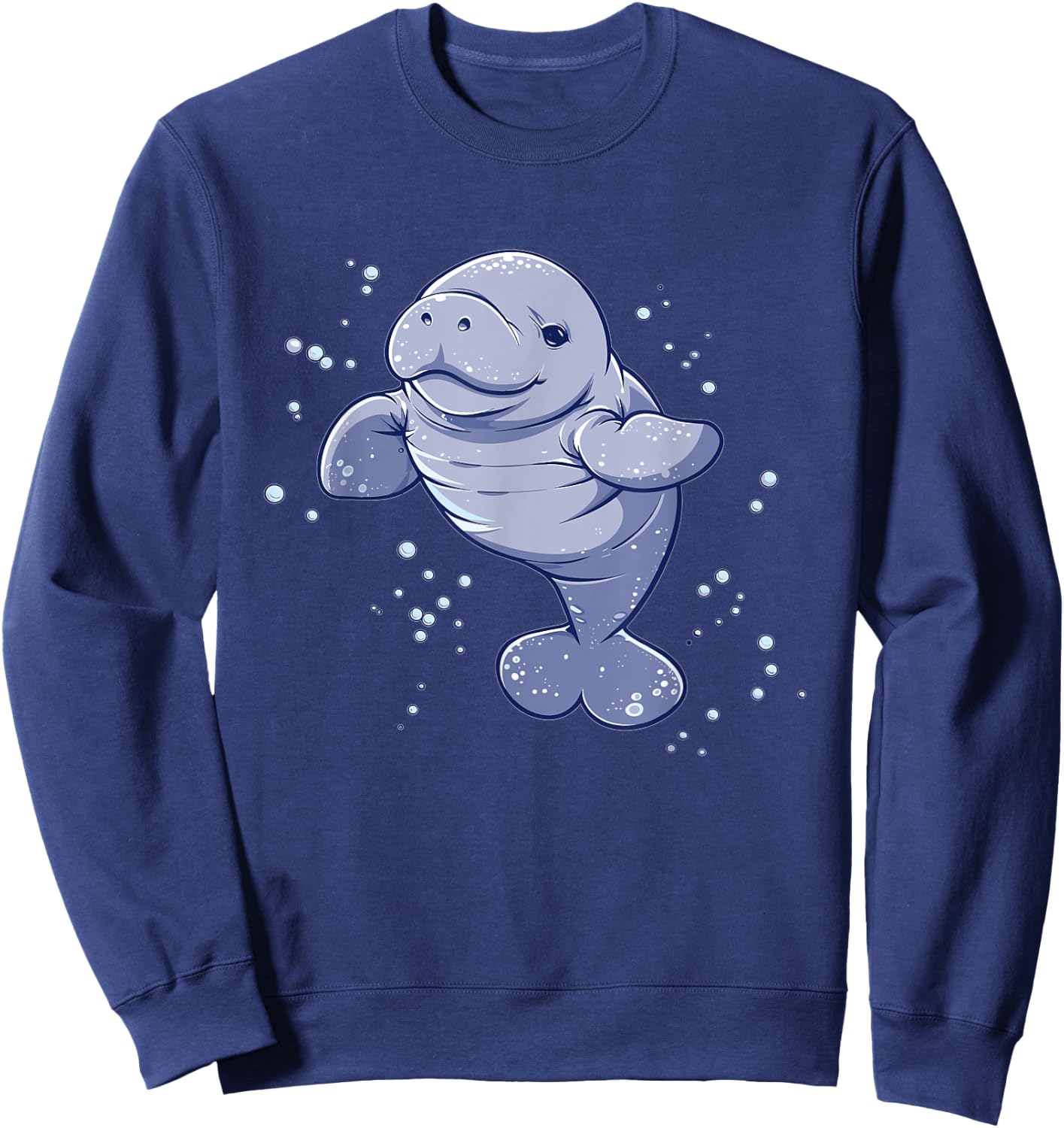Colorful Manatee Art Cute Kids Cartoon Black U-Neck Sweatshirt - Sweatshirt | Navy