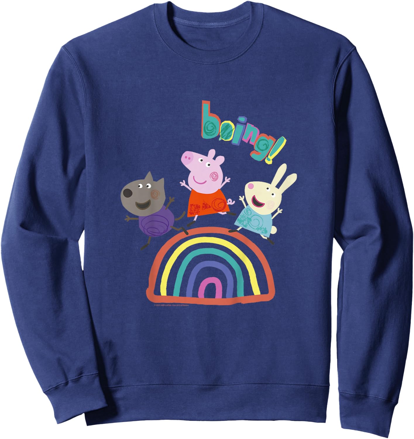 Kids Peppa Pig Boing! Friends Jumping And Having Fun Over Rainbow Sweatshirt - Sweatshirt | Navy