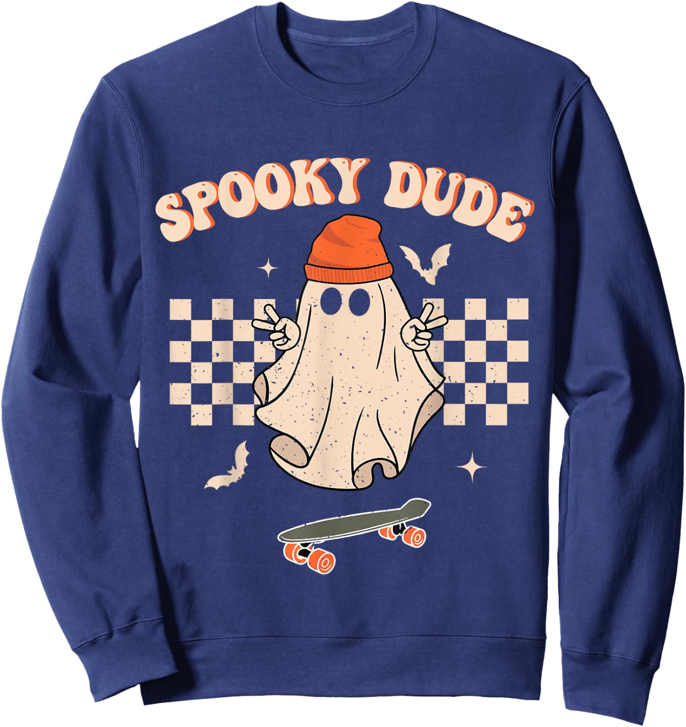 Spooky Dude Toddler Retro Groovy Hippie Halloween Cute Ghost Sweatshirt - Sweatshirt | Navy