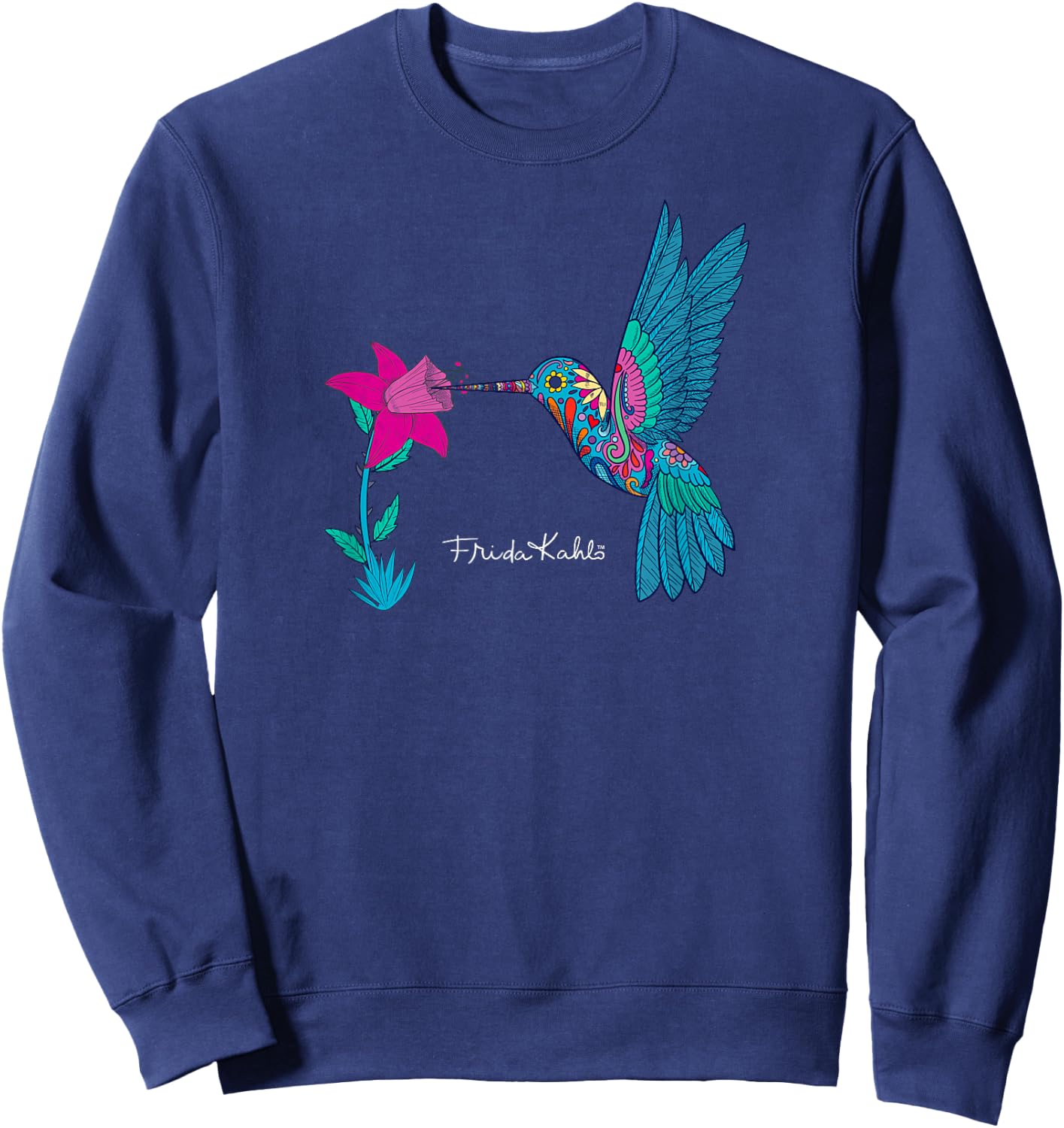 Frida Kahlo Damen , Blau, S, Kurzarm, Klassisch, Einfarbig, Rundhals-Ausschnitt, Klein, Erwachsener Sweatshirt - Sweatshirt | Navy