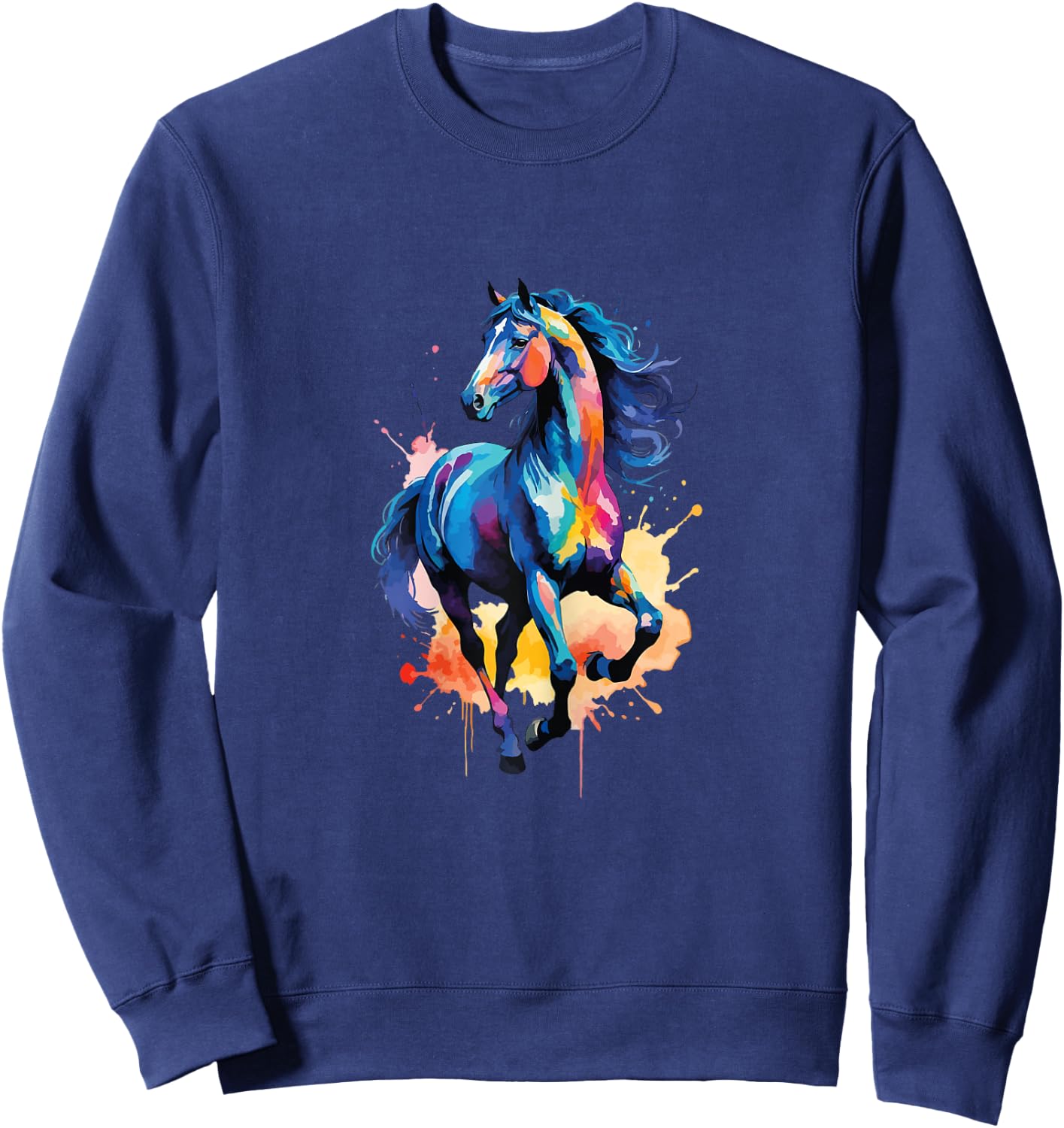Children's Colourful Horse in Gallop Cute Horses Girls Stable and Riding , blue Sweatshirt - Sweatshirt | Navy
