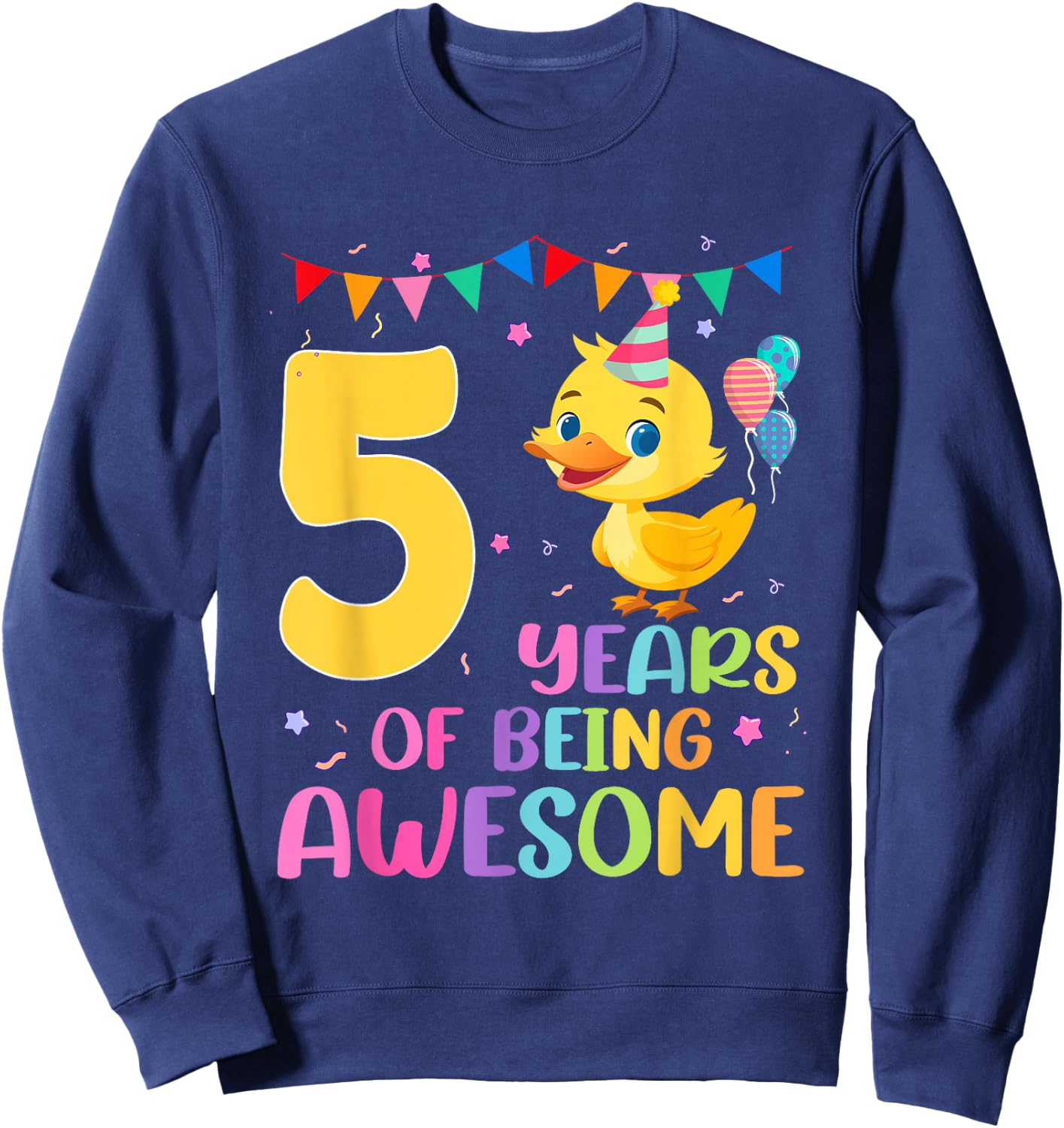 5th Years Of Being Awesome 5nd Birthday Duck Theme Sweatshirt - Sweatshirt | Navy