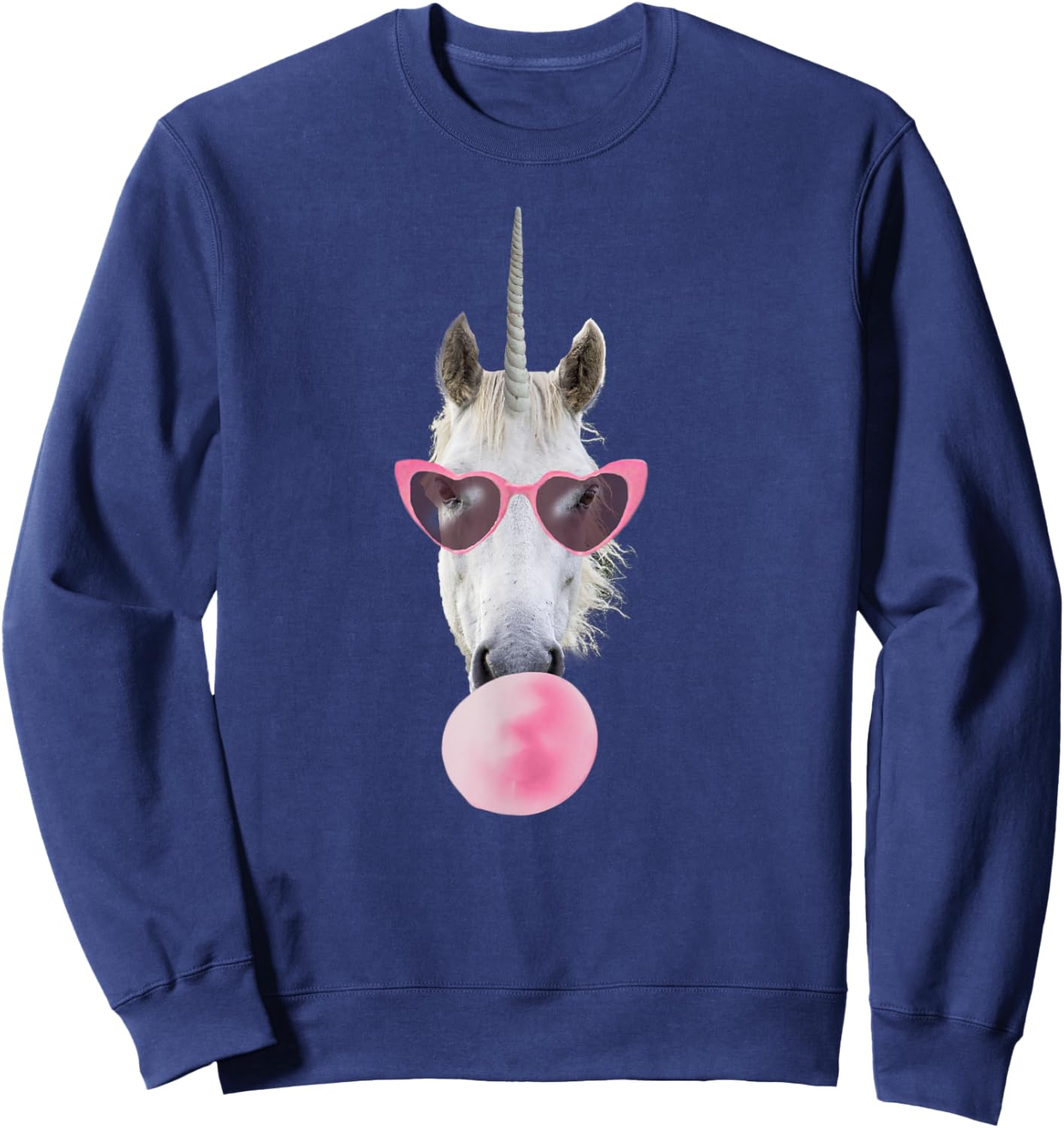Unicorn Pink Bubble Gum Heart Sunglasses Sweatshirt - Sweatshirt | Navy