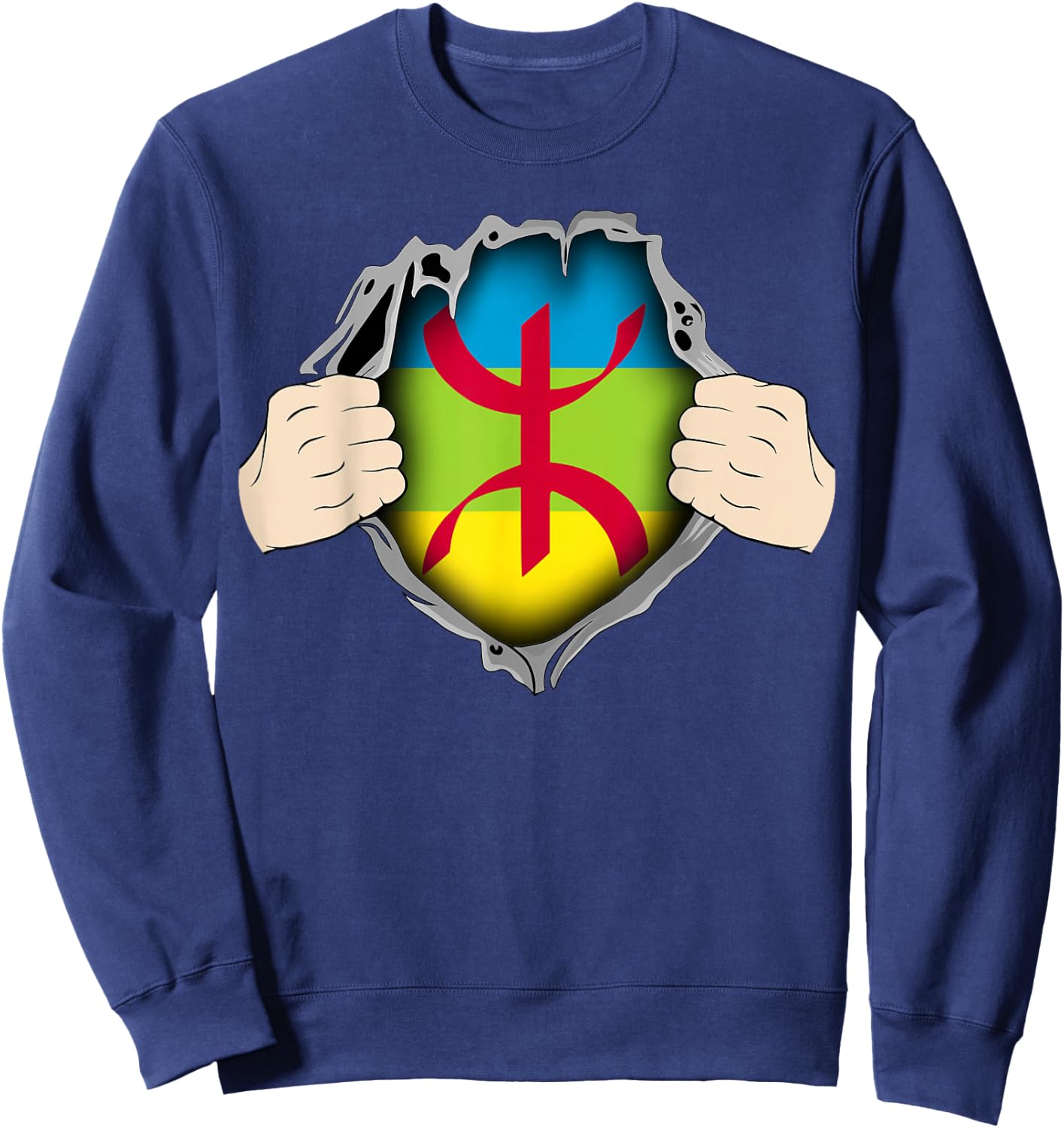 Super Amazigh Berber Flag Rif Moroccan Algerian Patterns , Black, S Sweatshirt - Sweatshirt | Navy