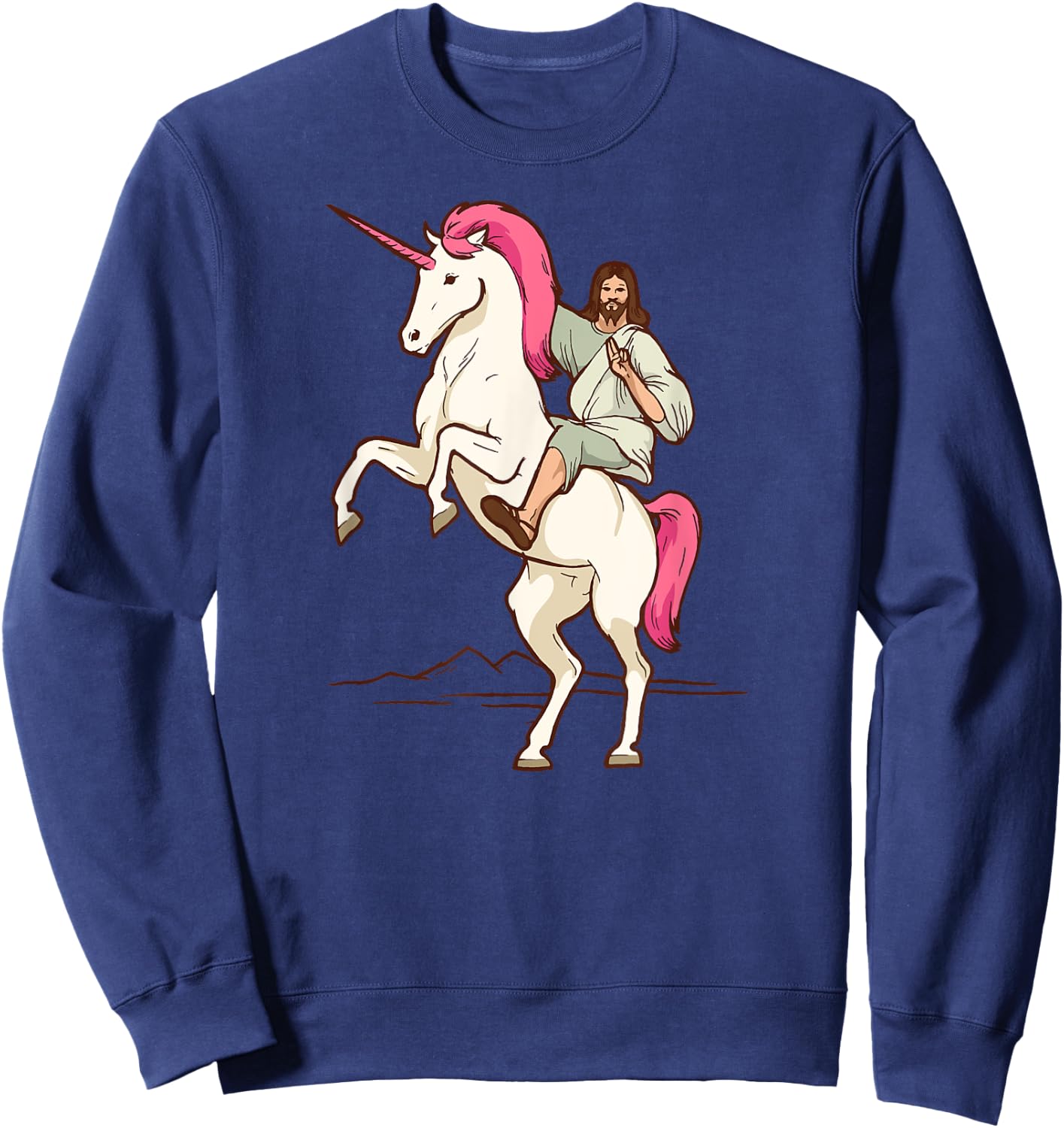 Jesus on Unicorn - Jesus Christ Riding a Unicorn Sweatshirt - Sweatshirt | Navy