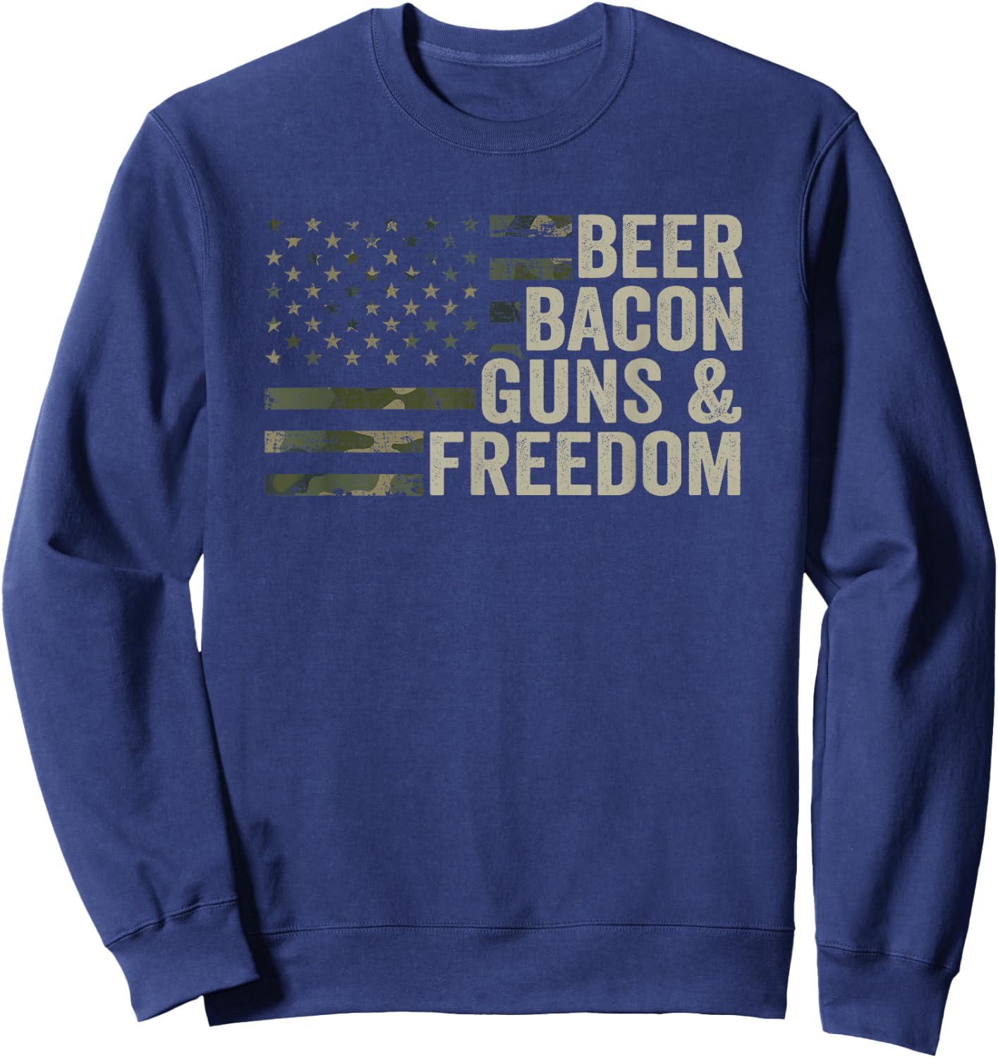 BEER BACON GUNS & FREEDOM - Funny BBQ Drinking Gun Camo Sweatshirt - Sweatshirt | Navy
