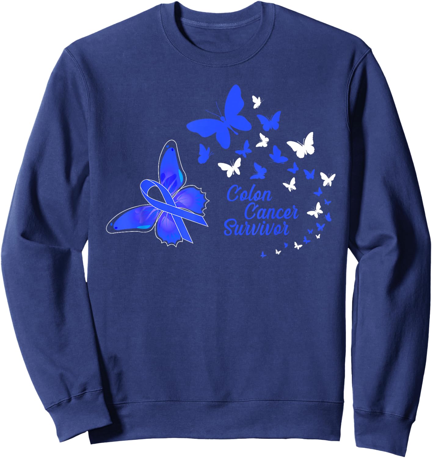 Colon Cancer Survivor Awareness Butterflies Gift Sweatshirt - Sweatshirt | Navy
