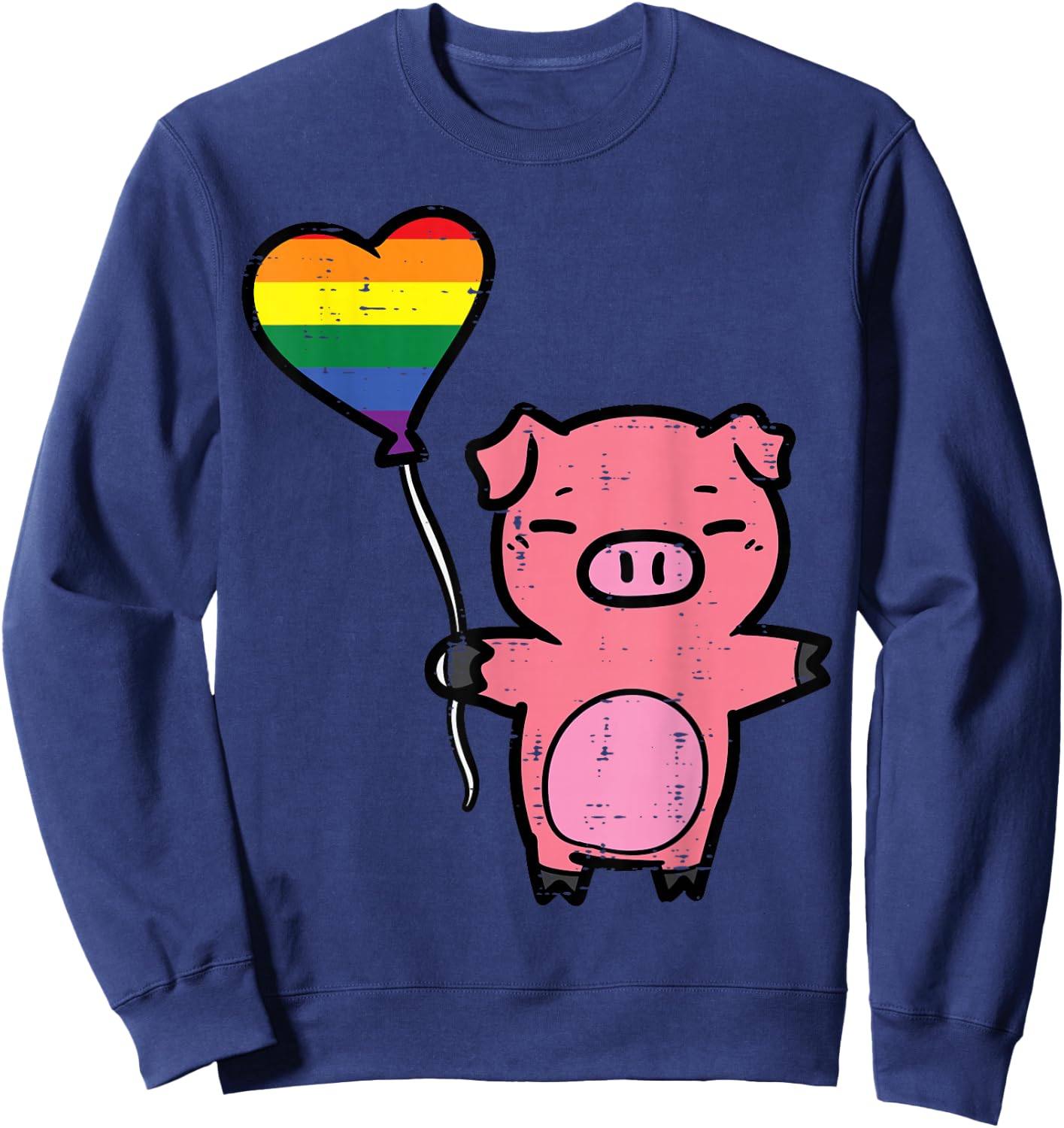 Gay Pride Pig Heart Rainbow Flag Lgbtq Ally Women Girls Kids Sweatshirt - Sweatshirt | Navy
