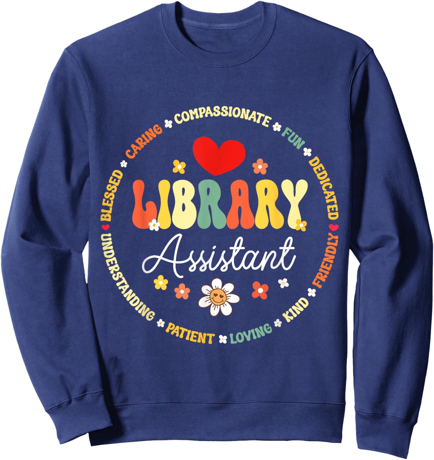 Groovy Librarian School Library Assistant Day Back to School Sweatshirt - Sweatshirt | Navy