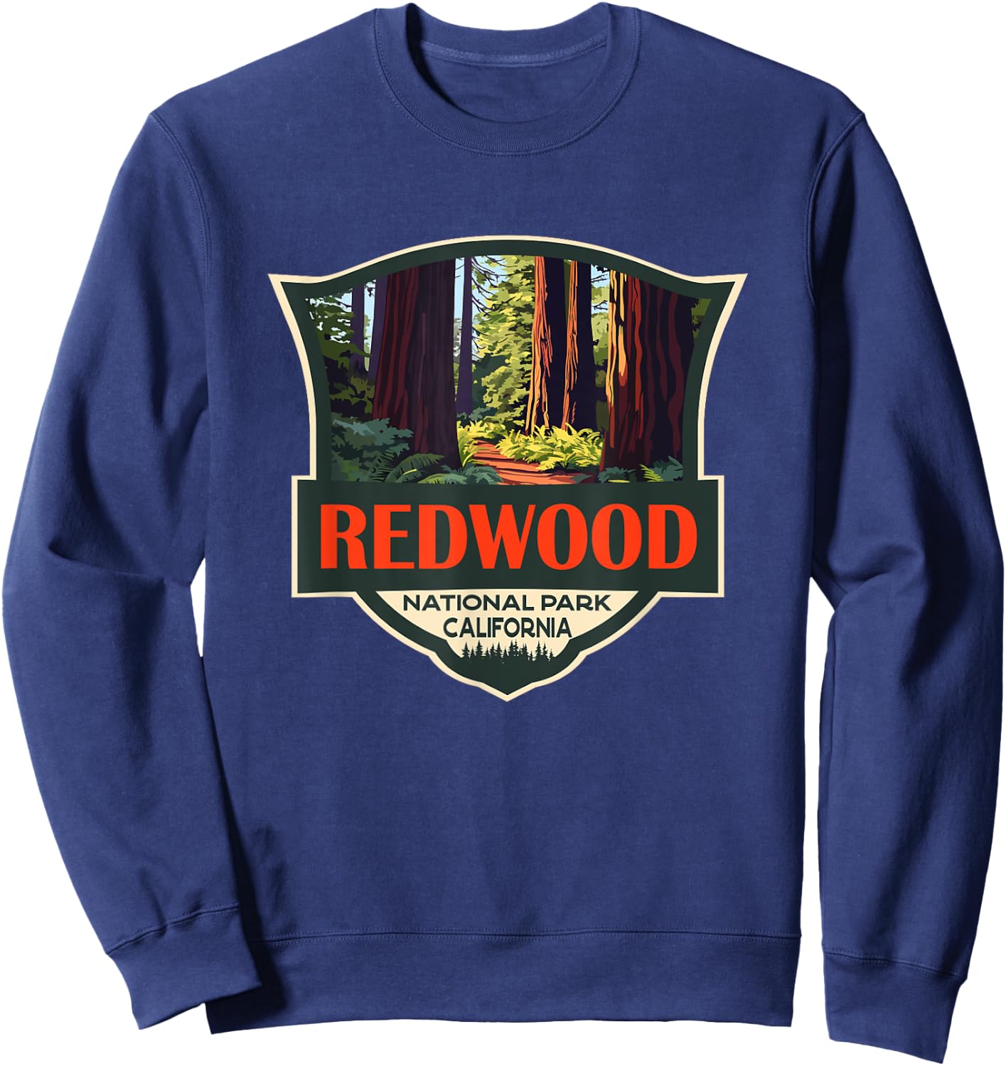 Redwood National Park Illustration Retro Badge Sweatshirt - Sweatshirt | Navy