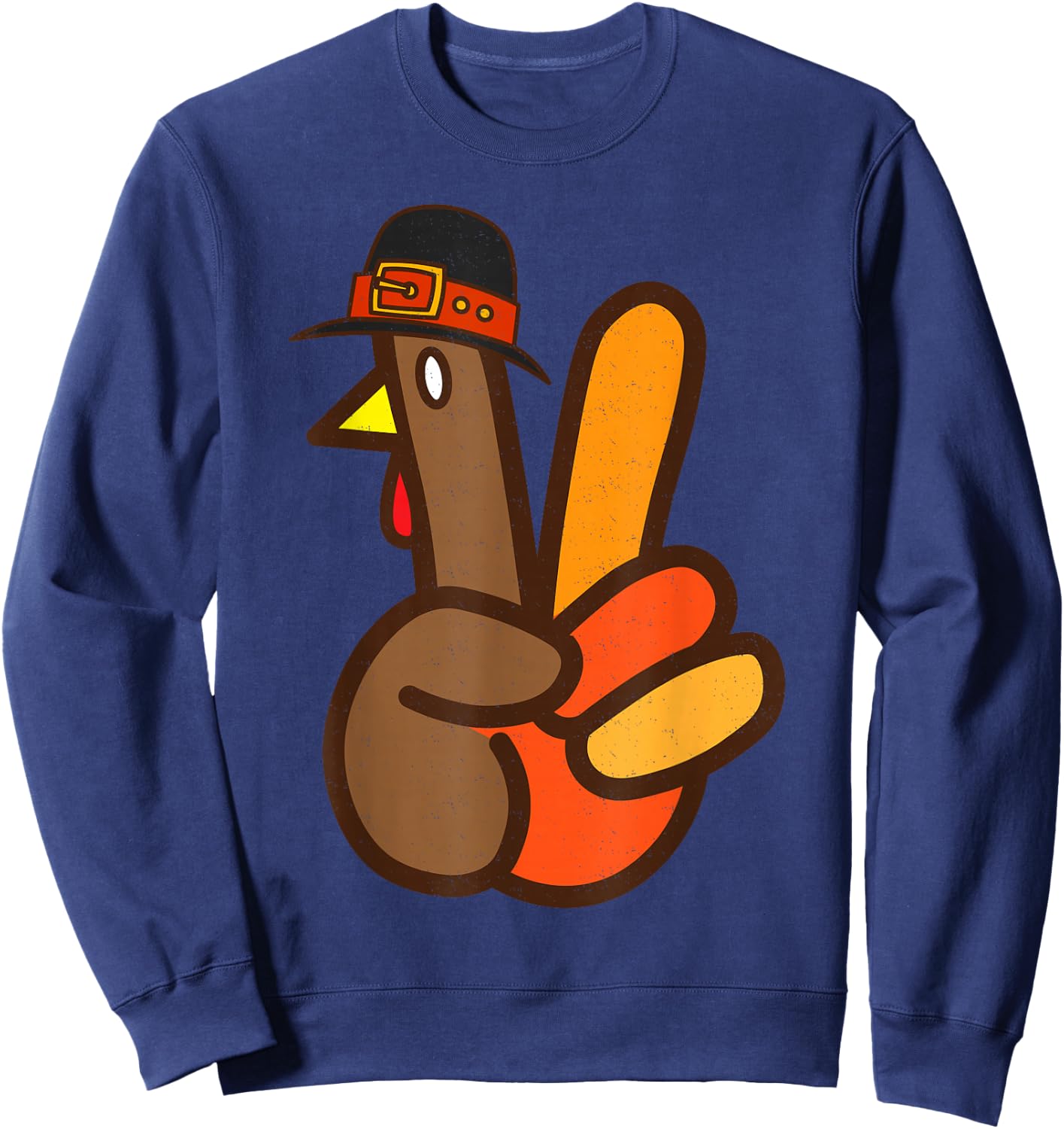 Cool Peace Sign Turkey Hand Thanksgiving Hippie Men Women Sweatshirt - Sweatshirt | Navy