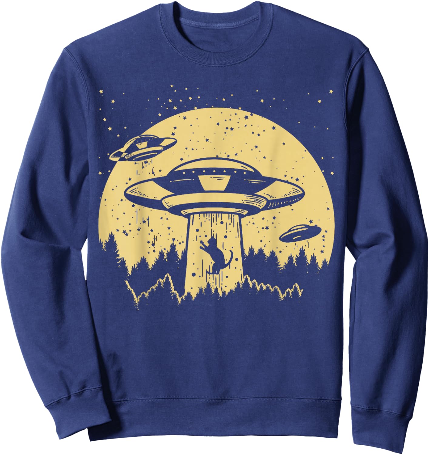 Funny UFO Alien Abduction Cat Flying Perfect Aliens Lover Sweatshirt - Sweatshirt | Navy