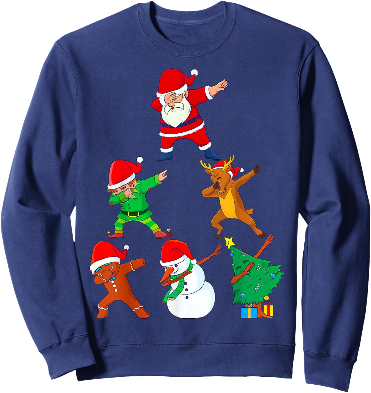Dabbing Santa Elf Friends Christmas Boys Short Sleeve Funny Xmas Dab Girl Sweatshirt - Sweatshirt | Navy