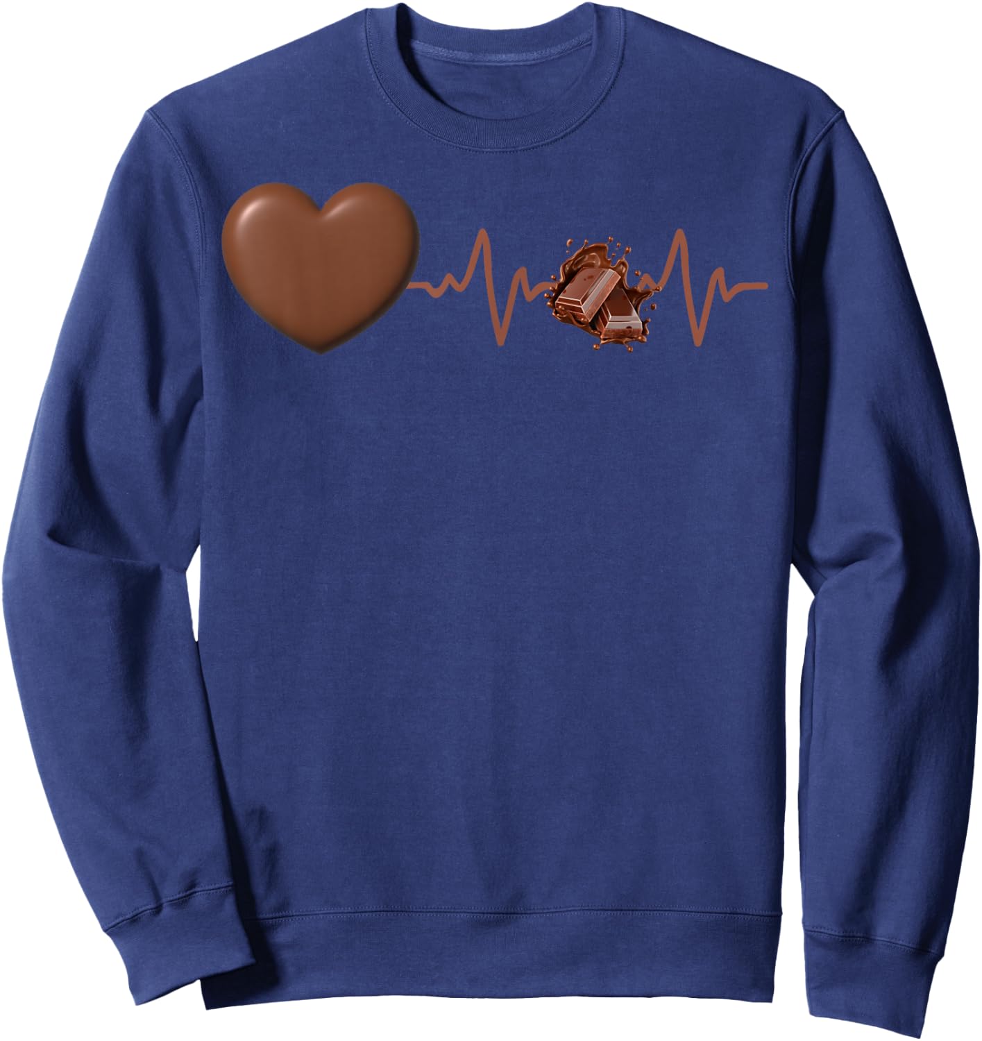 Chocolate Sweet Sugar I Love Chocolate Lover Cute Heartbeat Sweatshirt - Sweatshirt | Navy