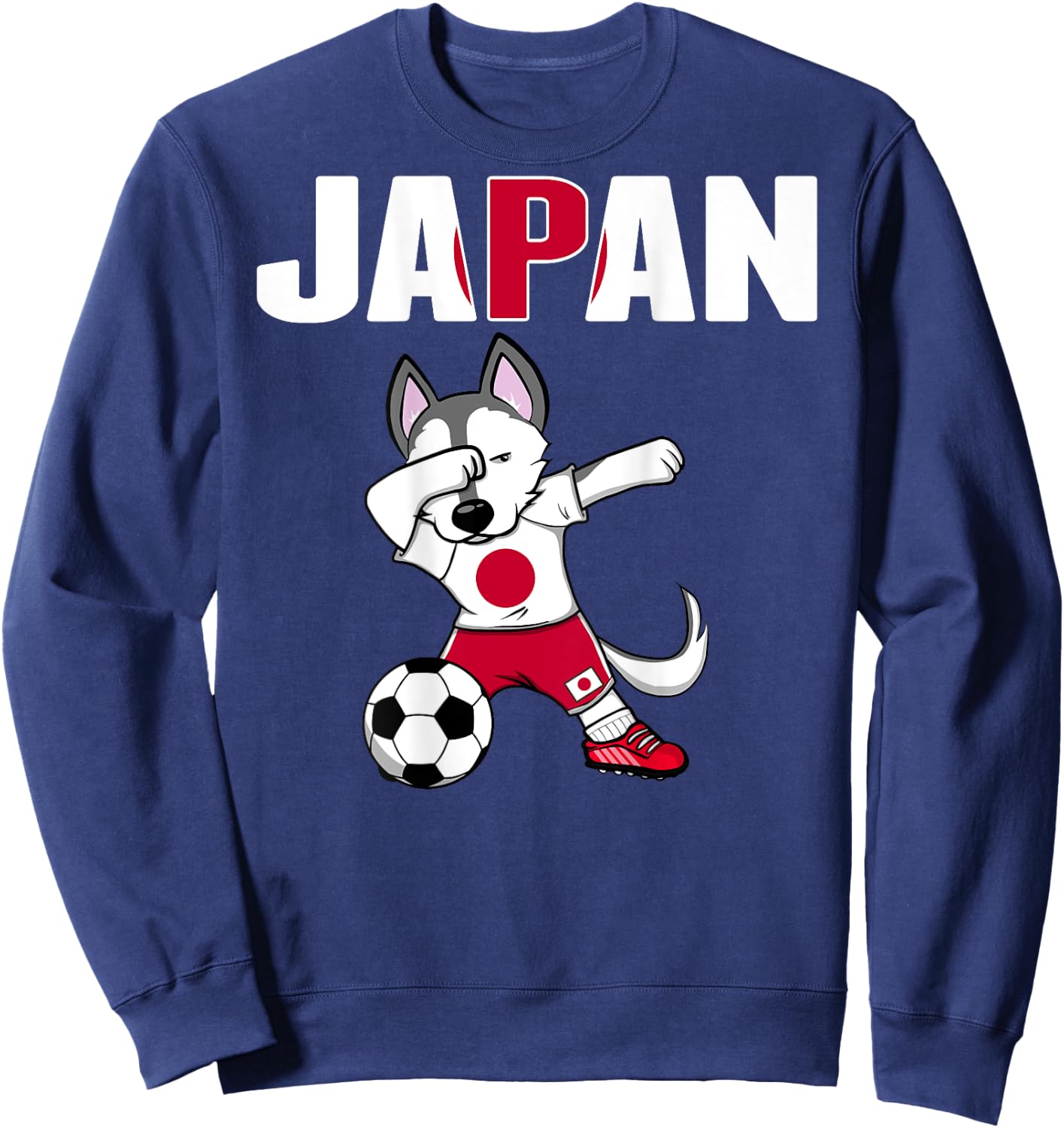 Dabbing Husky Dog Japan Soccer Fans Jersey Japanese Football Women Kids Sweatshirt - Sweatshirt | Navy