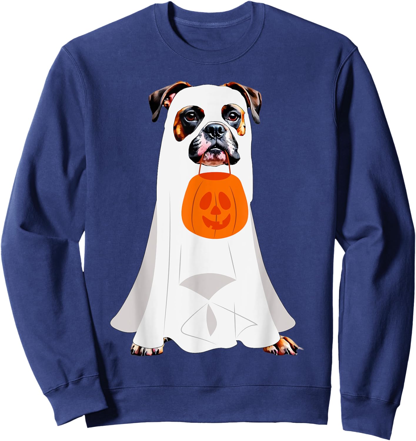 Boxer Dog Ghost Pumpkin Halloween Fall Dog Lover Men Women Kids Sweatshirt - Sweatshirt | Navy