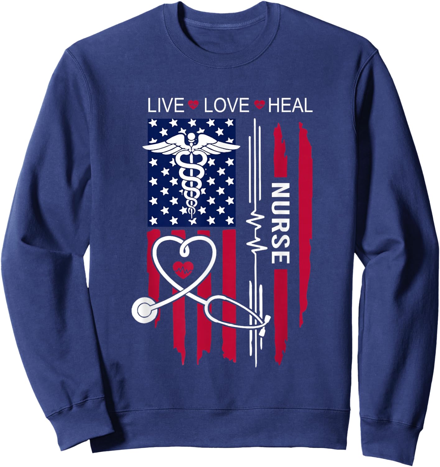 American Flag Nurse Day Gifts, Week Gift Nurse, Nurse's Day Sweatshirt - Sweatshirt | Navy