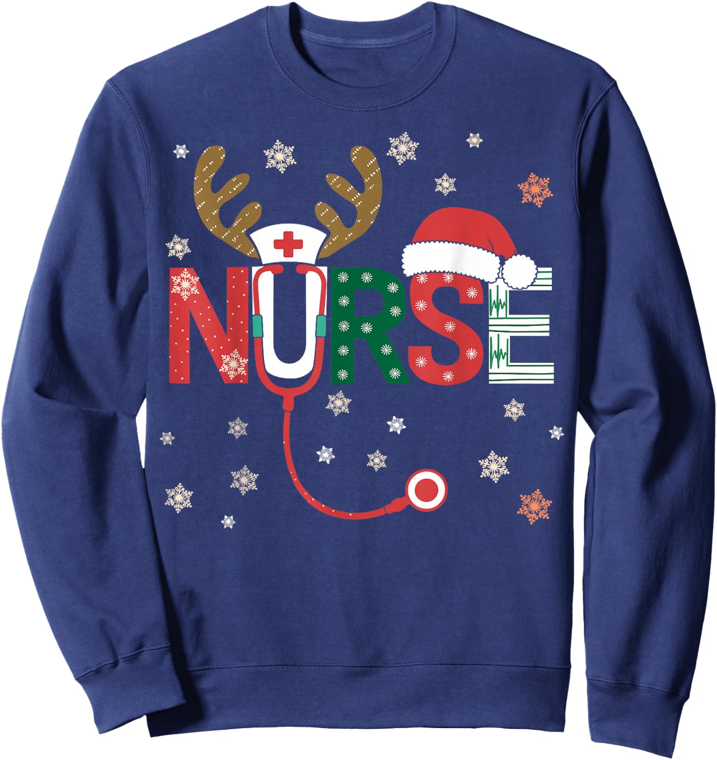 Nurse Christmas Stethoscope Nurses Xmas Sweatshirt - Sweatshirt | Navy