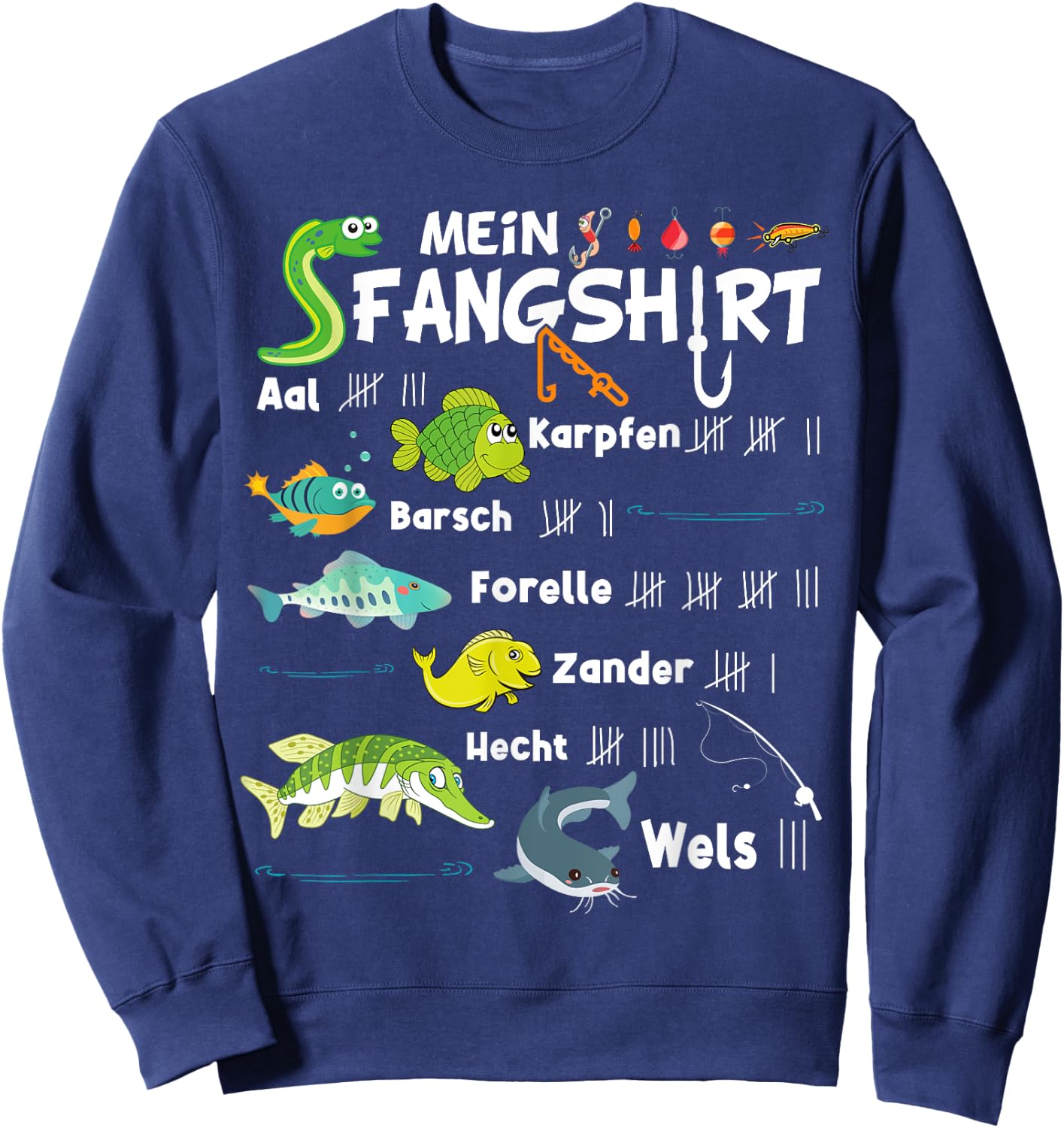 Fish Types "My Fangshirt" Funny Boy's Fisherman , black Sweatshirt - Sweatshirt | Navy