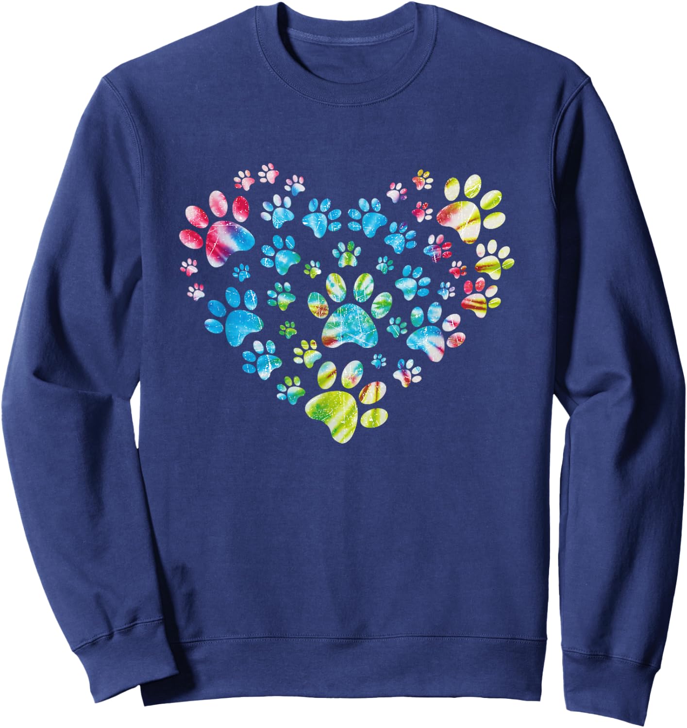 Tie Dye Love Dog Paw Print Animal Paw Dog Lover Sweatshirt - Sweatshirt | Navy