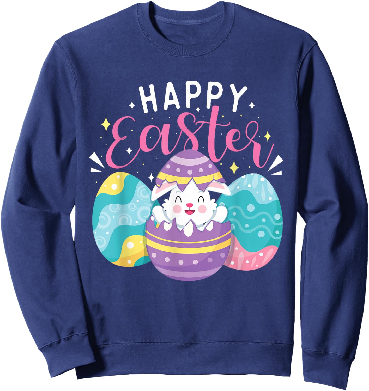 Happy Easter - Colorful Egg Hunting Eggs Christian Sweatshirt - Sweatshirt | Navy