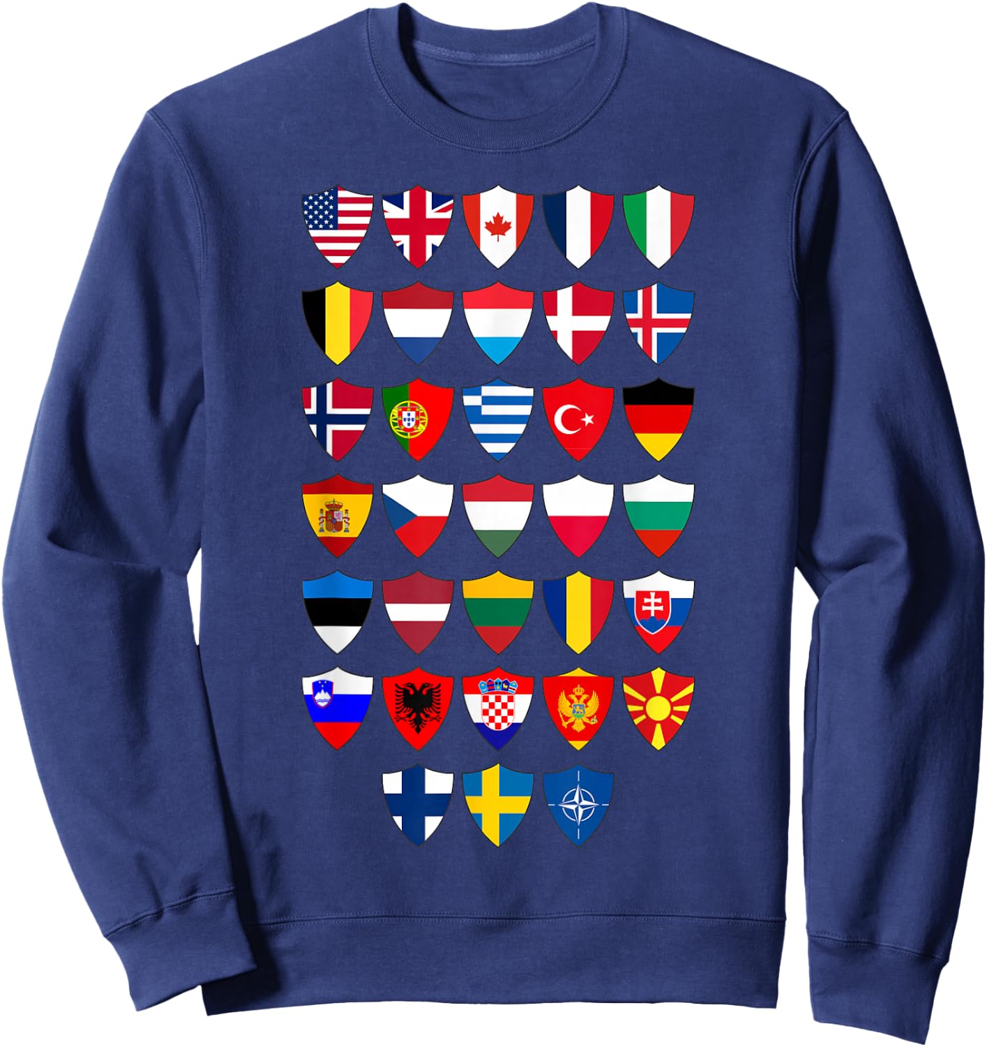 Shields of NATO: Flags of Every Member Country Sweatshirt - Sweatshirt | Navy