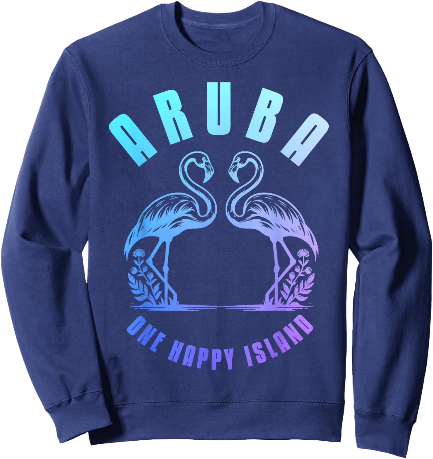 Aruba Flamingo Happy Island Craibbean Souvenir Pride Vintage Sweatshirt - Sweatshirt | Navy