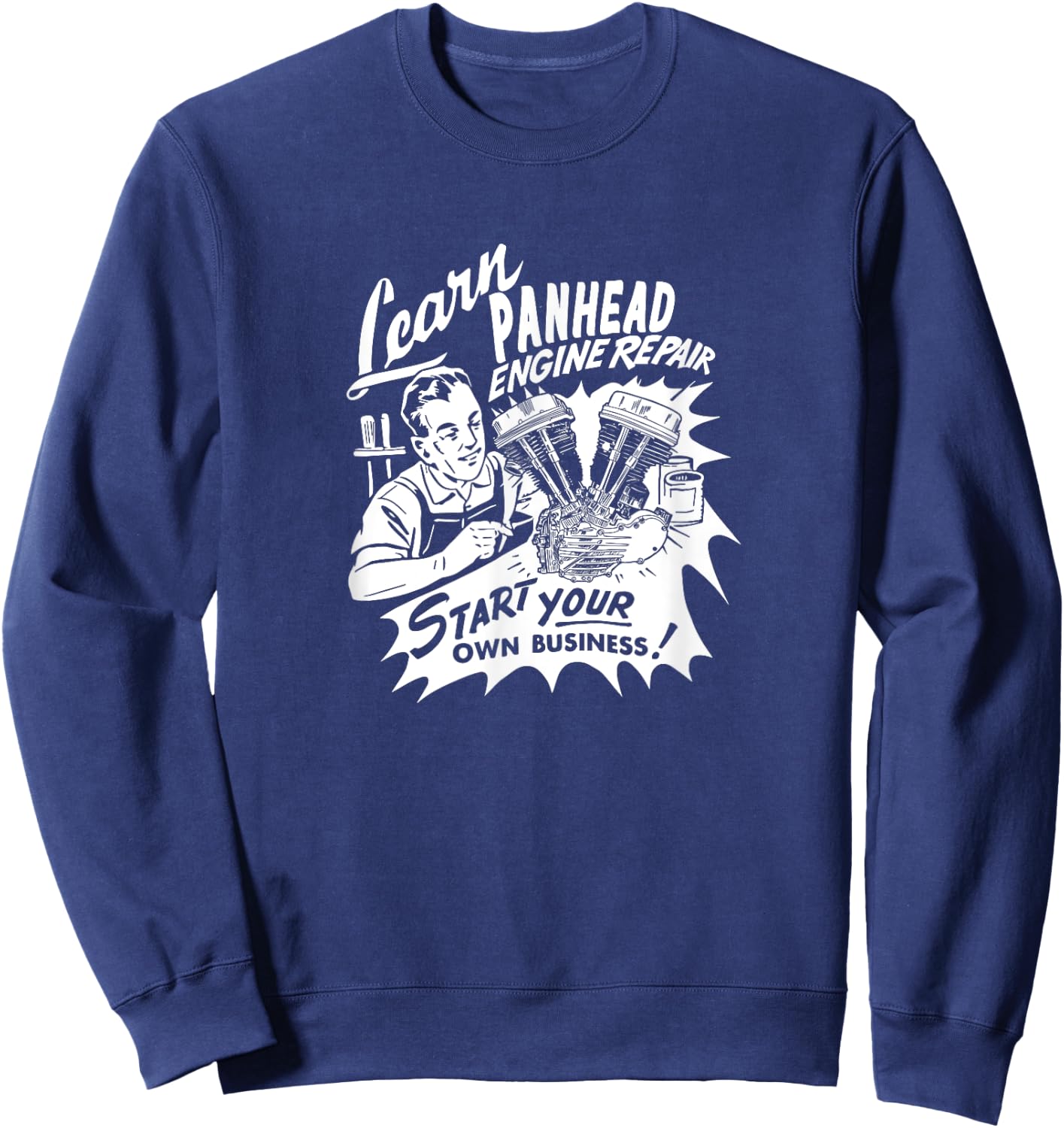 Retro Learn Panhead Engine Repair Vintage HD VTwin Biker Sweatshirt - Sweatshirt | Navy