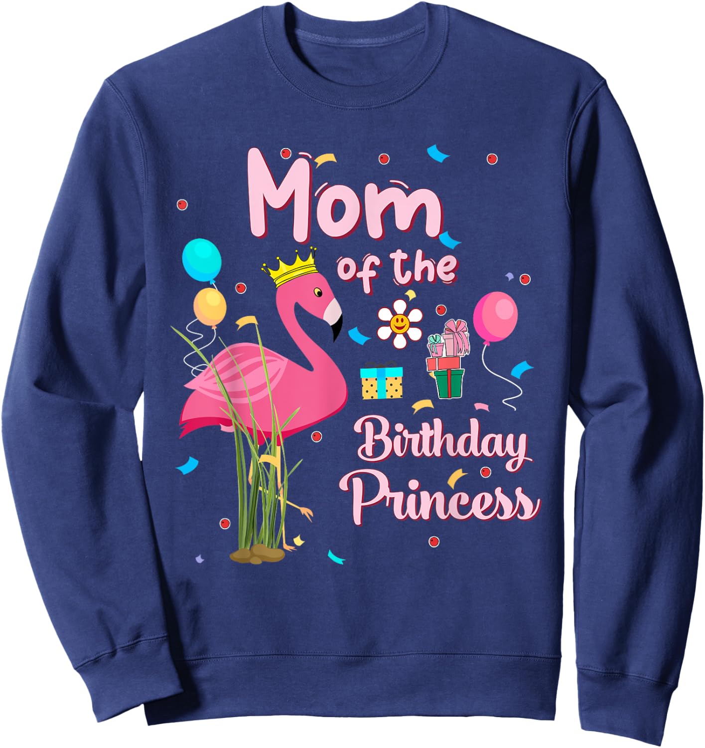 Mom of the Birthday Princess Pink Flamingo Party Squad Sweatshirt - Sweatshirt | Navy