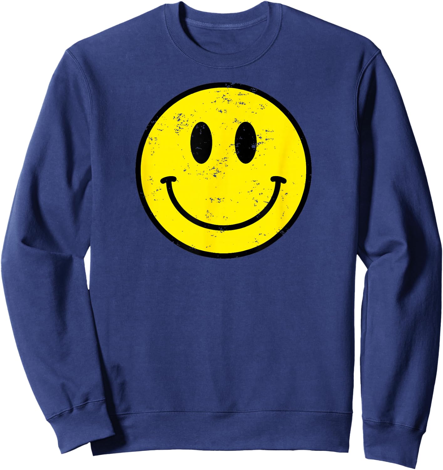 Retro 70s 80s Happy Face Yellow Smile Face Funny Vintage , black Sweatshirt - Sweatshirt | Navy