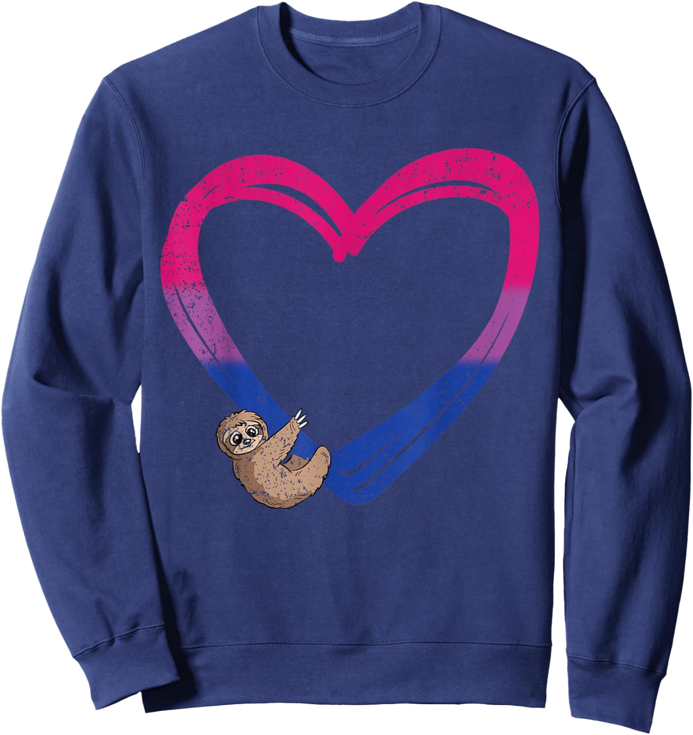 Sloth Heart Bisexual Funny Animal Pride Bi Flag LGBT-Q Ally Sweatshirt - Sweatshirt | Navy