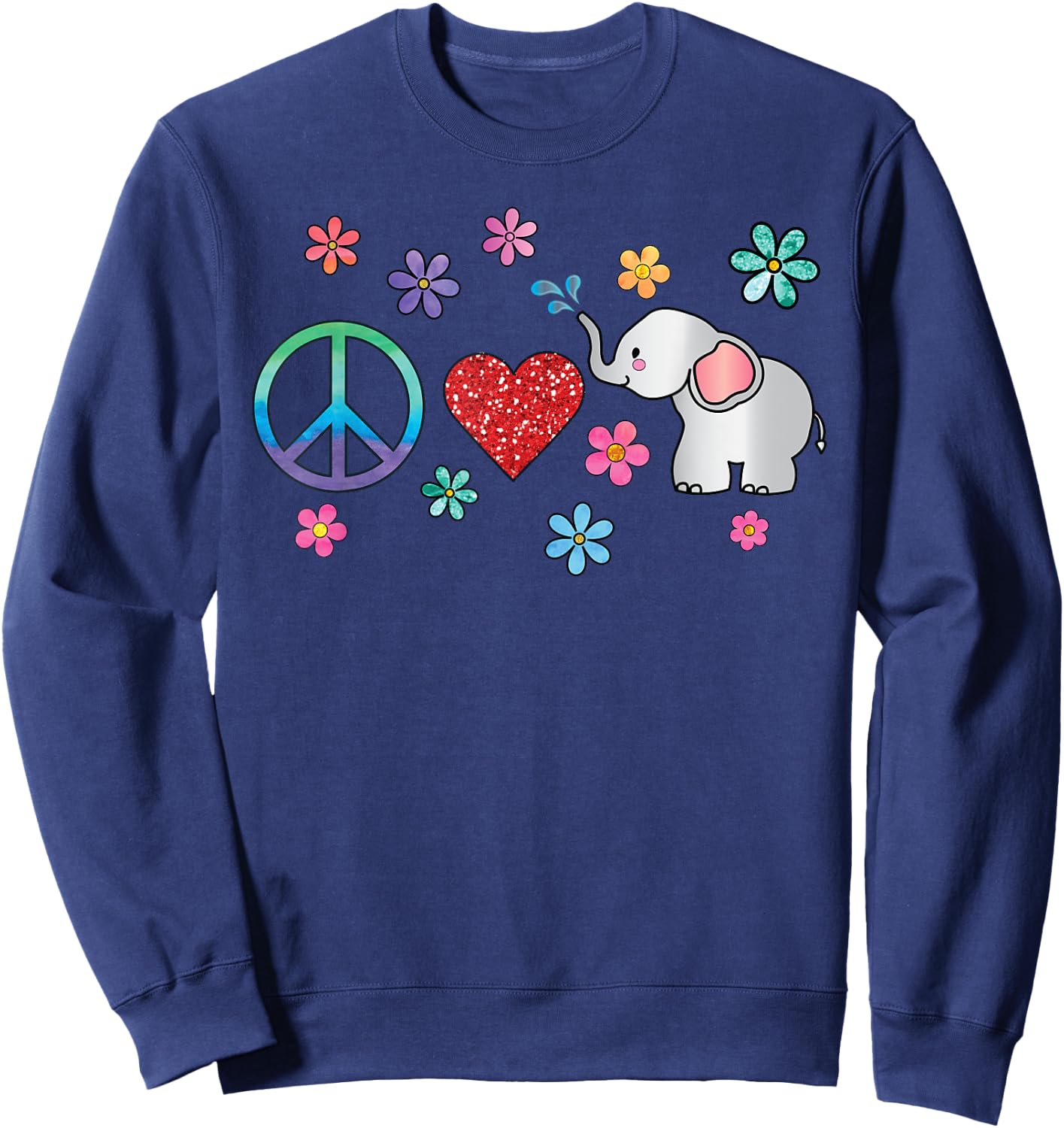 Elephant Peace Love Hippie Rainbow Boho Elephants Sweatshirt - Sweatshirt | Navy