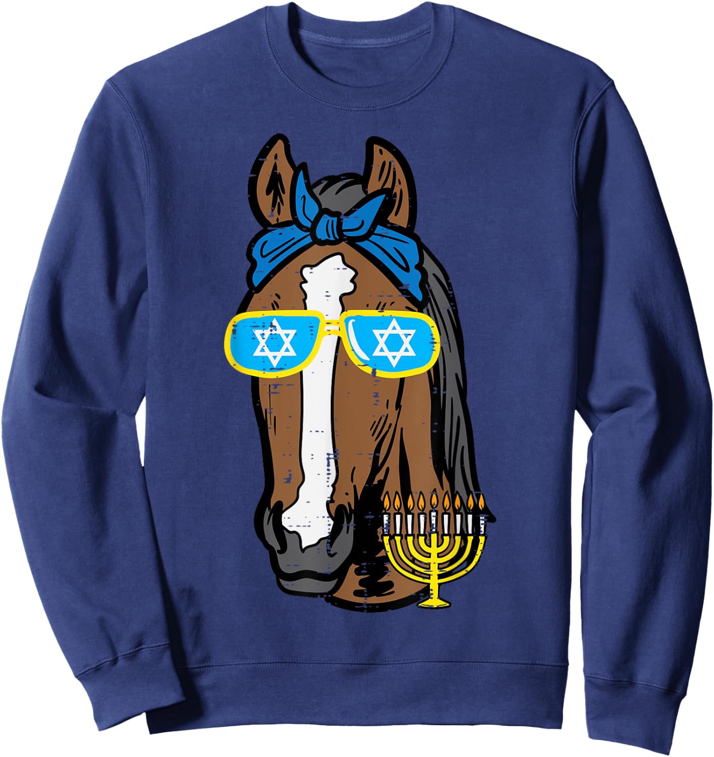 Hanukkah Horse Chanukah Jewish Equestrian Women Girls Kids Sweatshirt - Sweatshirt | Navy
