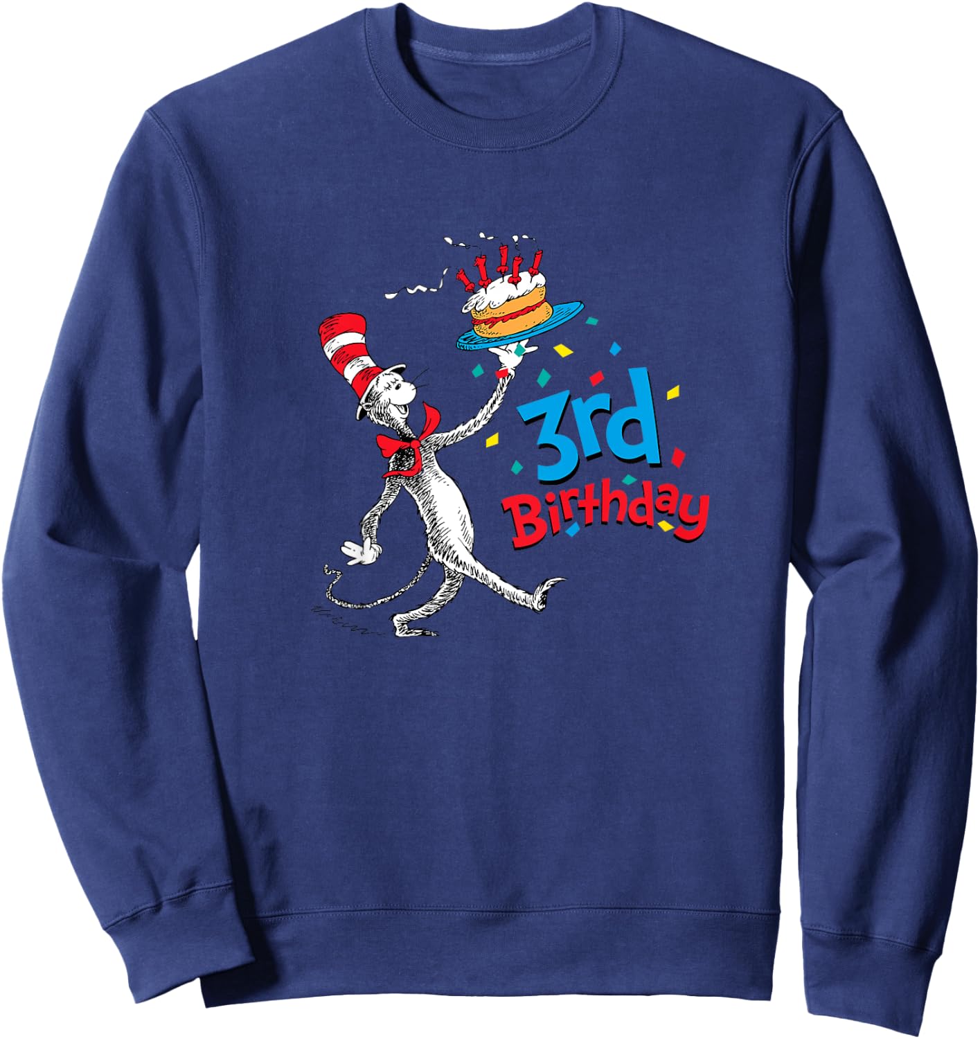 Kids Dr. Seuss Cat in the Hat 3rd Birthday Sweatshirt - Sweatshirt | Navy