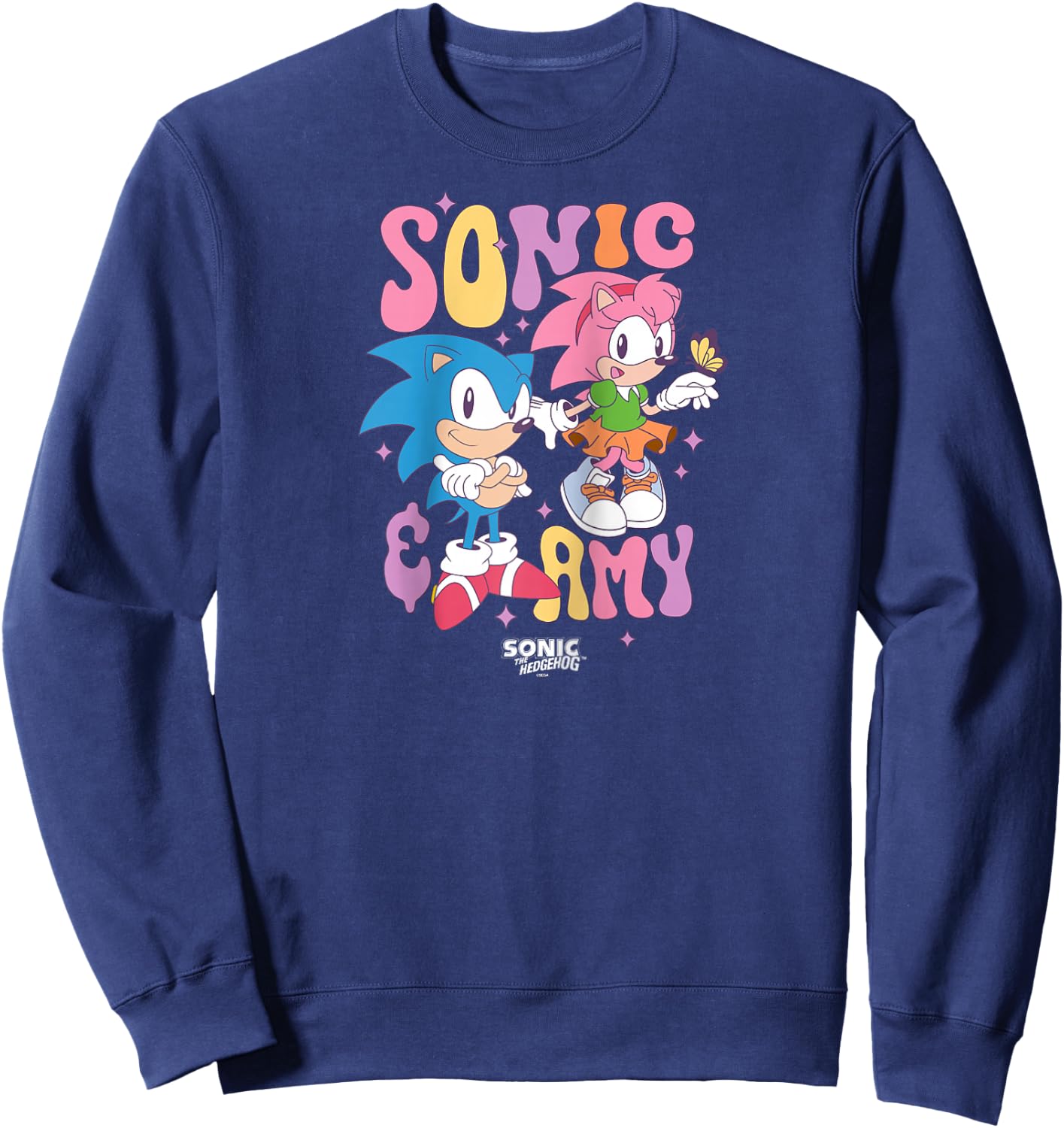 Sonic The Hedgehog Sonic & Amy Cute Vintage Shot Raglan Baseball Sweatshirt - Sweatshirt | Navy