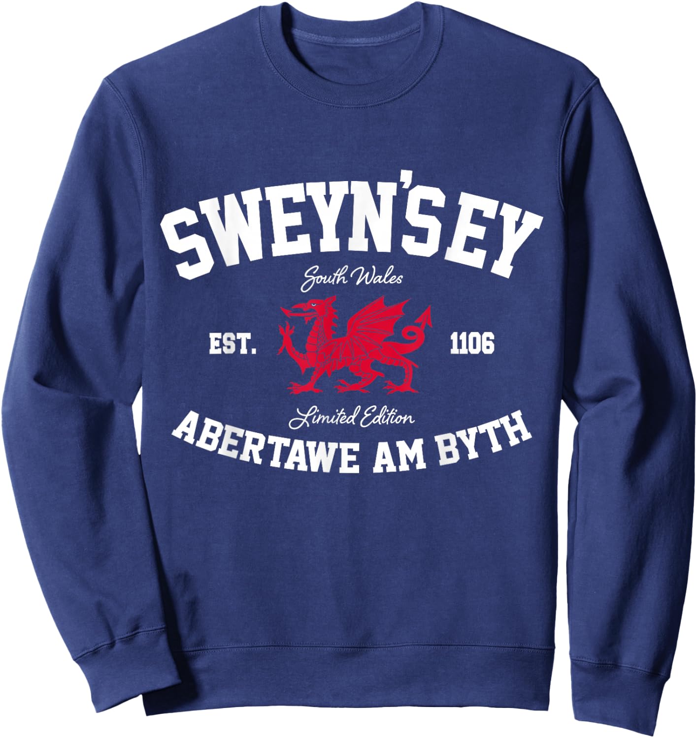 Sweyn’s Ey Abertawe Am Byth Welsh Dragon Cymru Swansea Sweatshirt - Sweatshirt | Navy