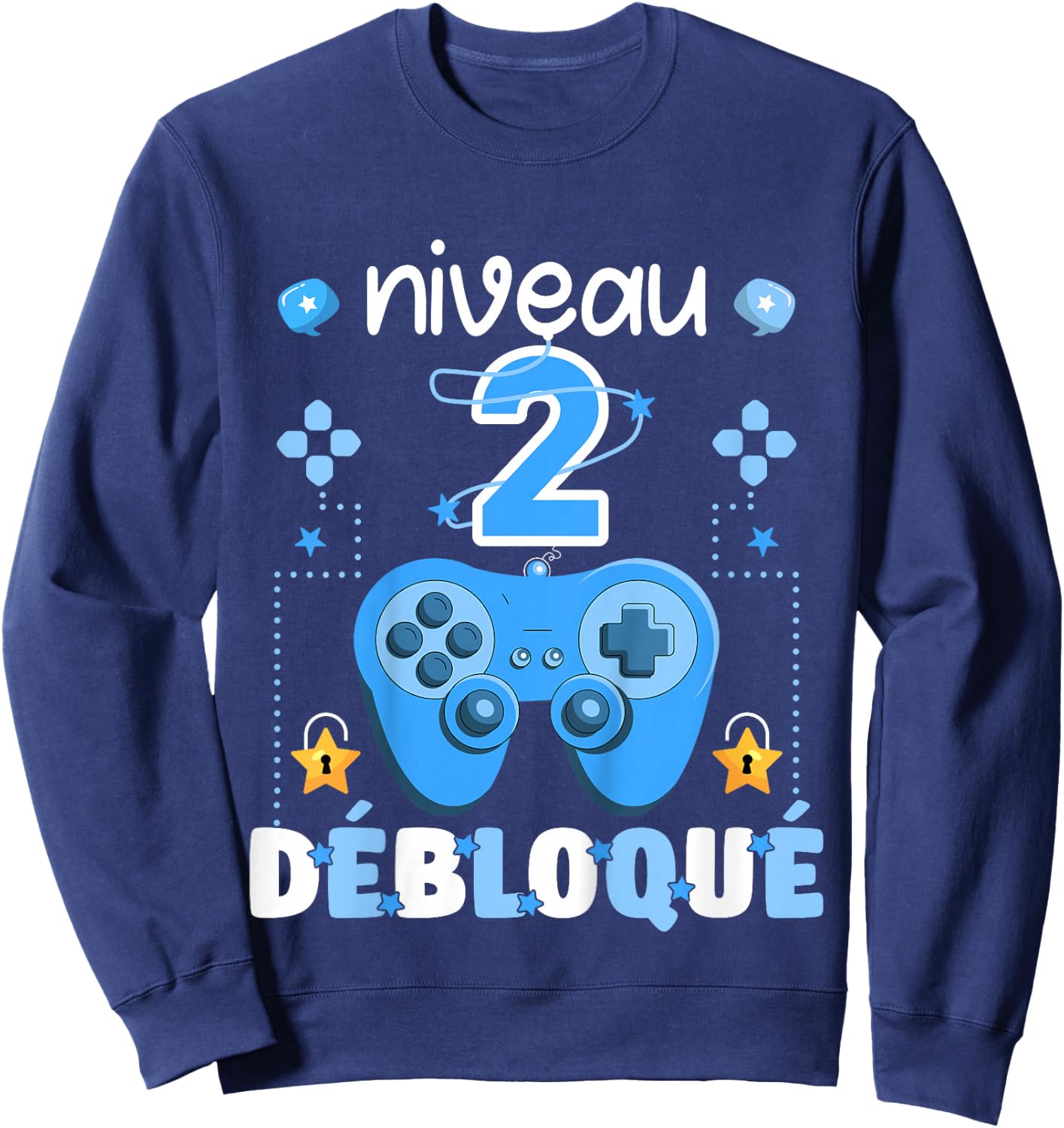 Kid Level 2 Unlocked Gaming Teen Geek Birthday 2 Years Gamer , Black, 2 Sweatshirt - Sweatshirt | Navy