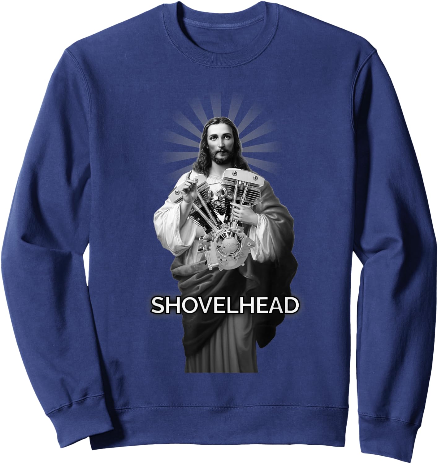 Kegel Schaufelkopf BW HD Jesus Christus Retro Motorrad Motor Sweatshirt - Sweatshirt | Navy