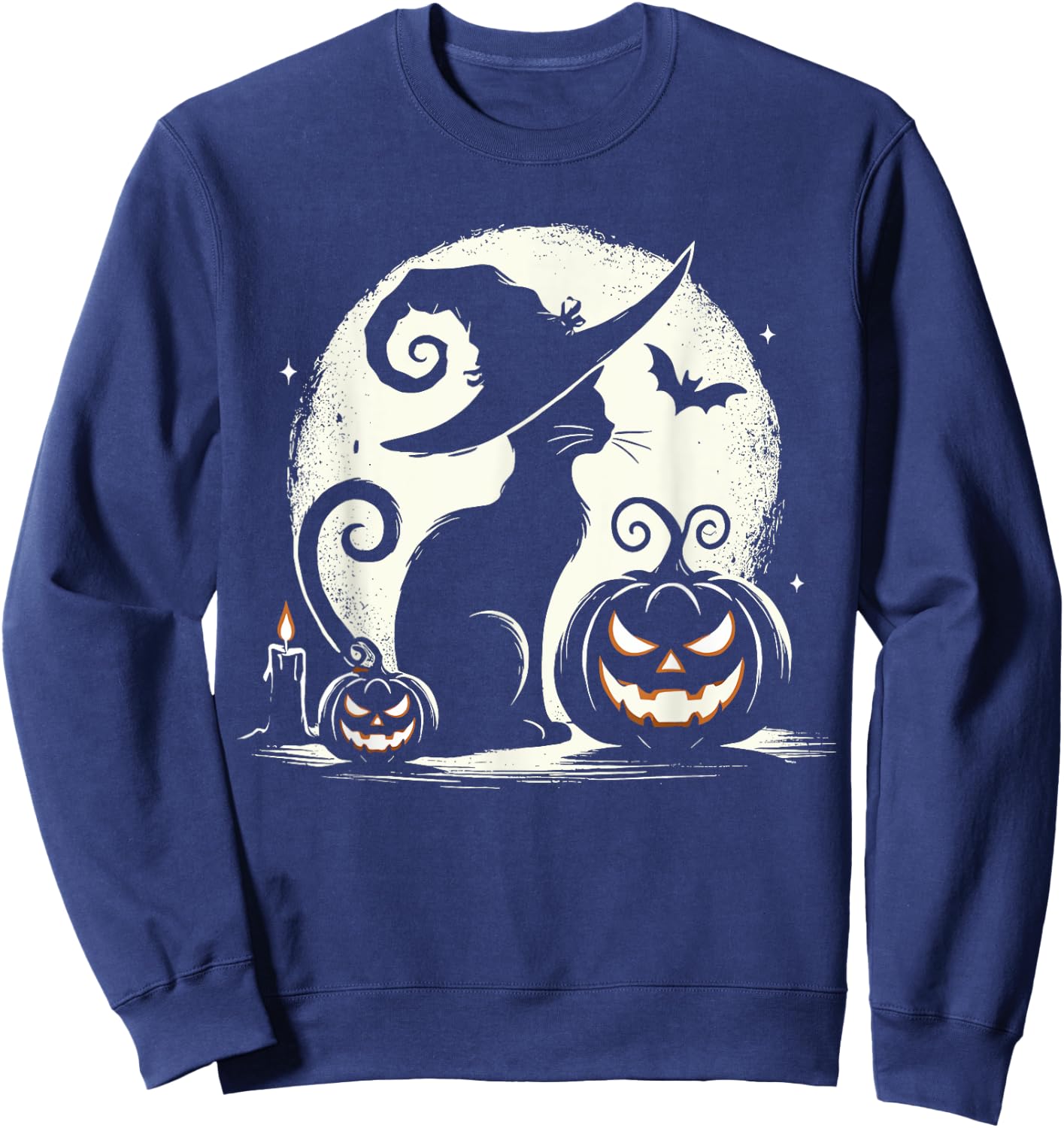 Scary Halloween Cat Costume Retro Cat Moon Women Kids Sweatshirt - Sweatshirt | Navy