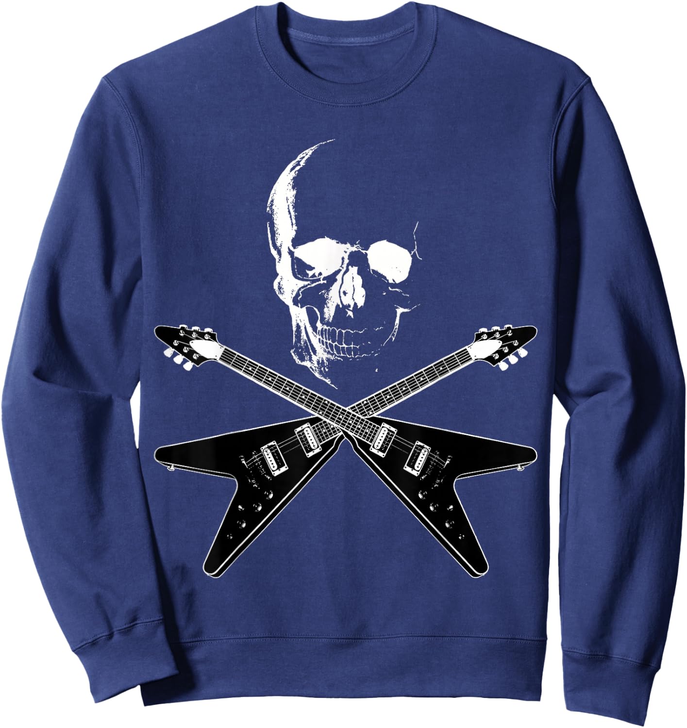 Flying V Guitar Hard Rock Heavy Metal Music Skull Outfit Sweatshirt - Sweatshirt | Navy