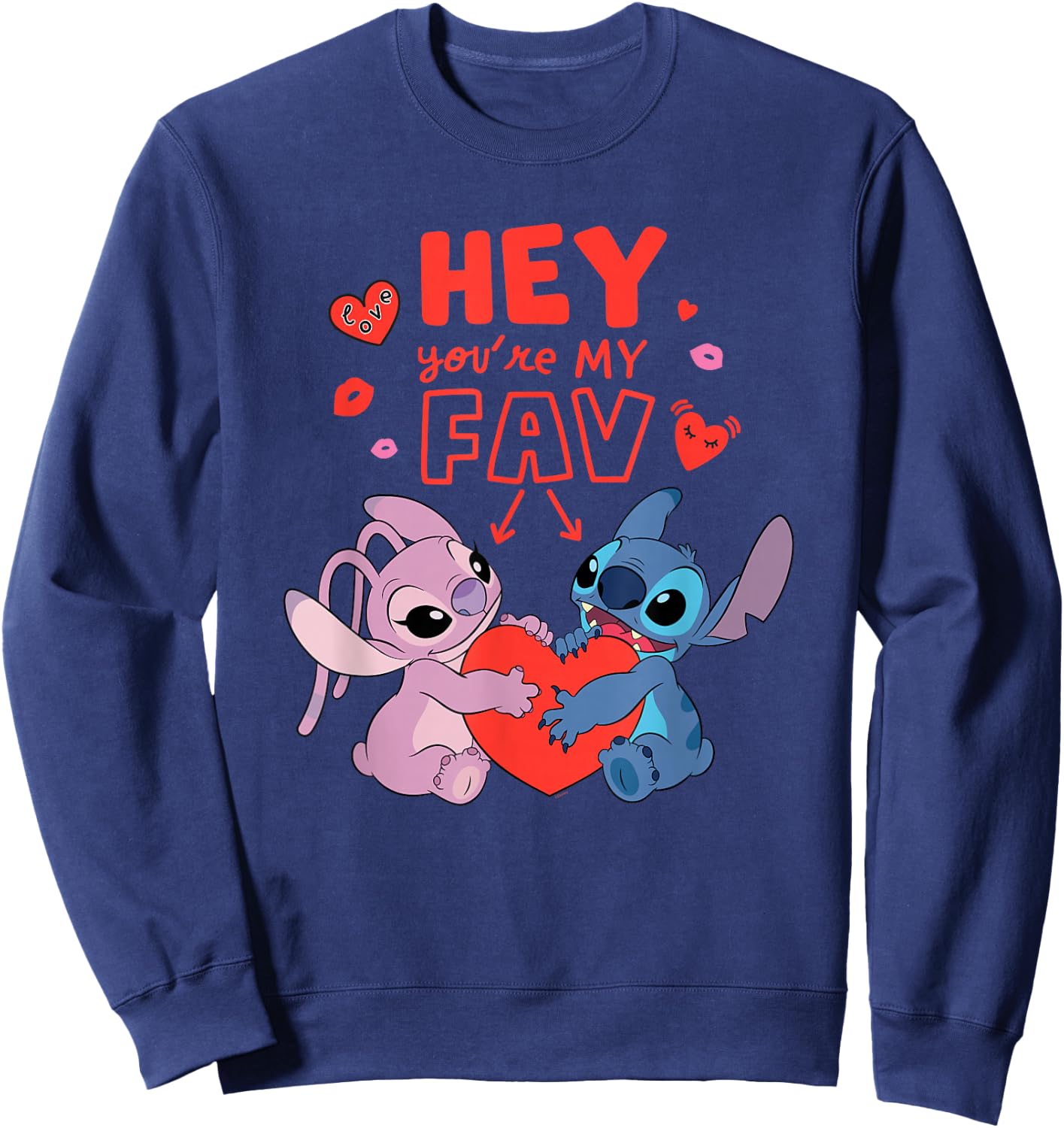 Disney Stitch & Angel Hey You're My Fav Love Valentine's Day Sweatshirt - Sweatshirt | Navy