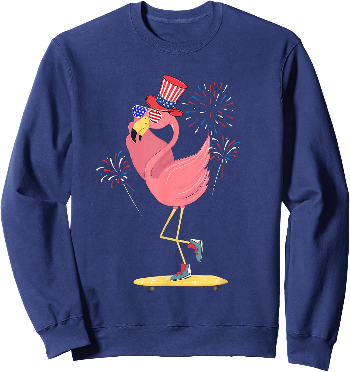 Pink Flamingo 4th Of July Funny Patriotic Bird Lover Sweatshirt - Sweatshirt | Navy