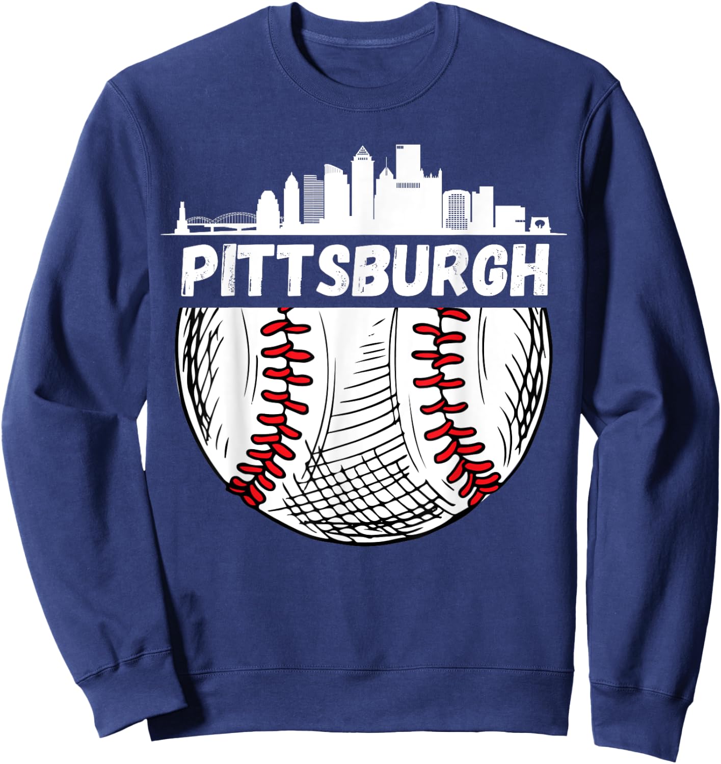 Vintage Pittsburgh Baseball Skyline Pittsburgh Baseball Sweatshirt - Sweatshirt | Navy