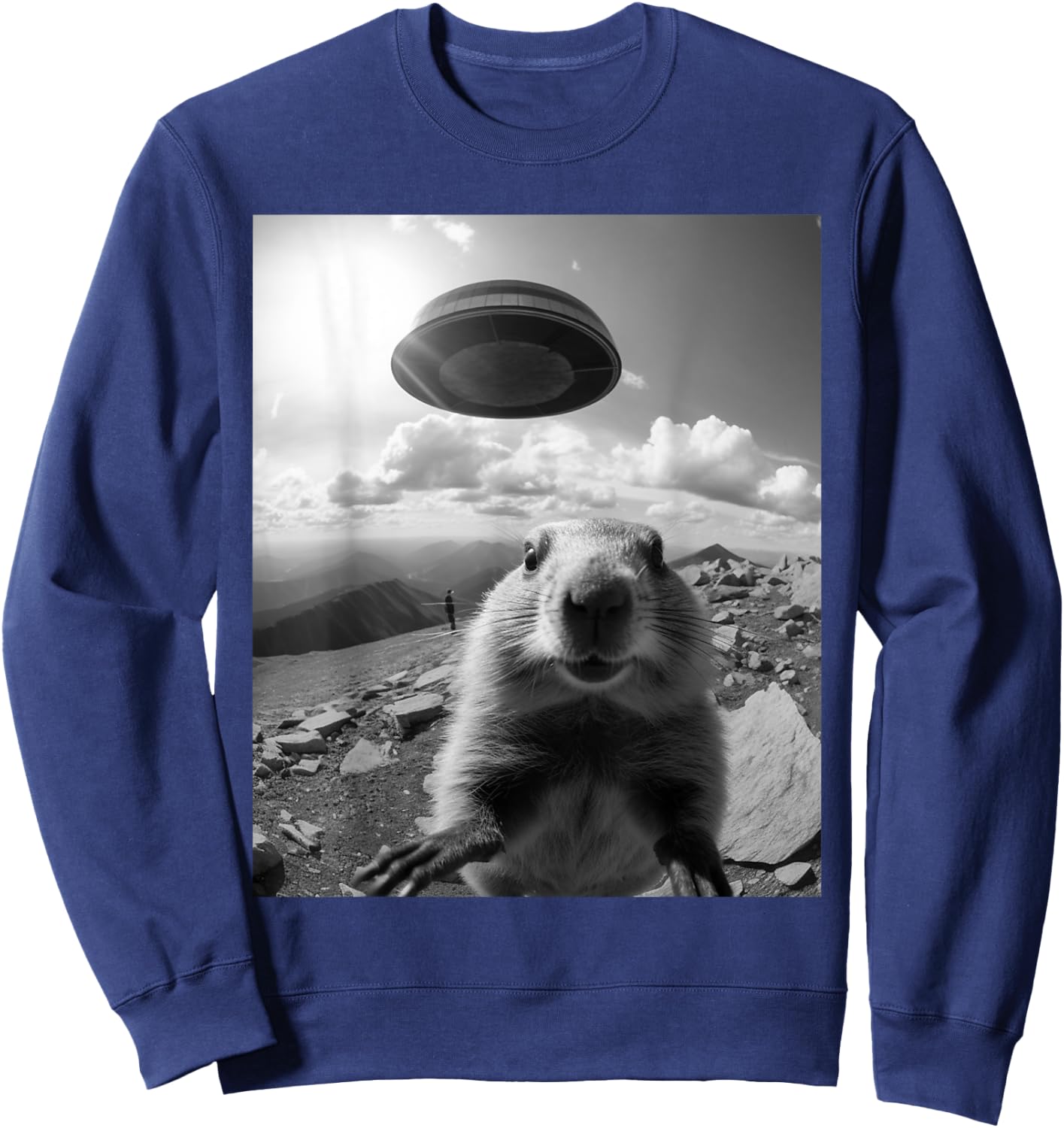 Funny marmot selfie with UFOs, funny ground squirrel Sweatshirt - Sweatshirt | Navy