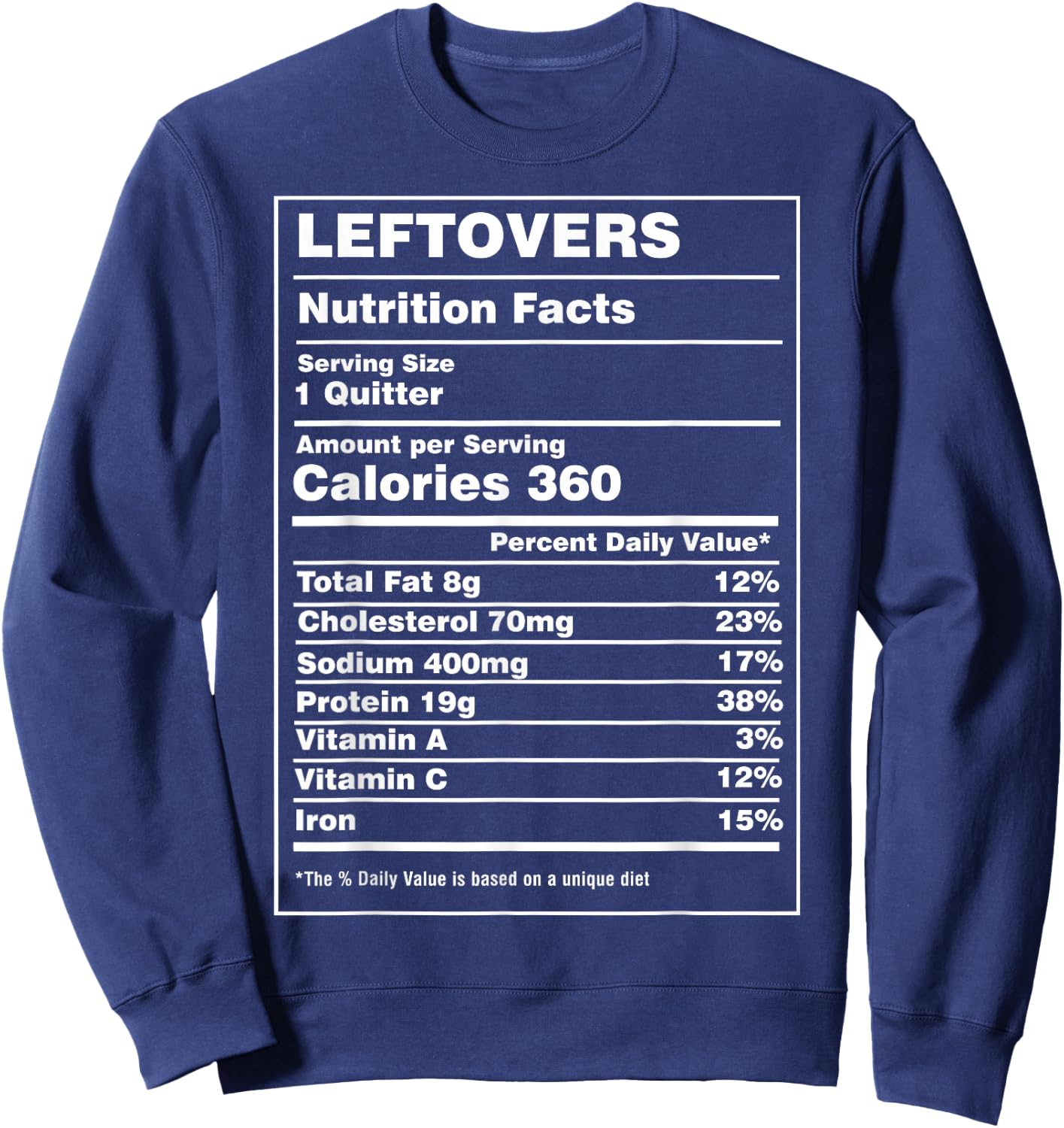 Nutrition Facts Leftovers Funny Thanksgiving Family Dinner Sweatshirt - Sweatshirt | Navy